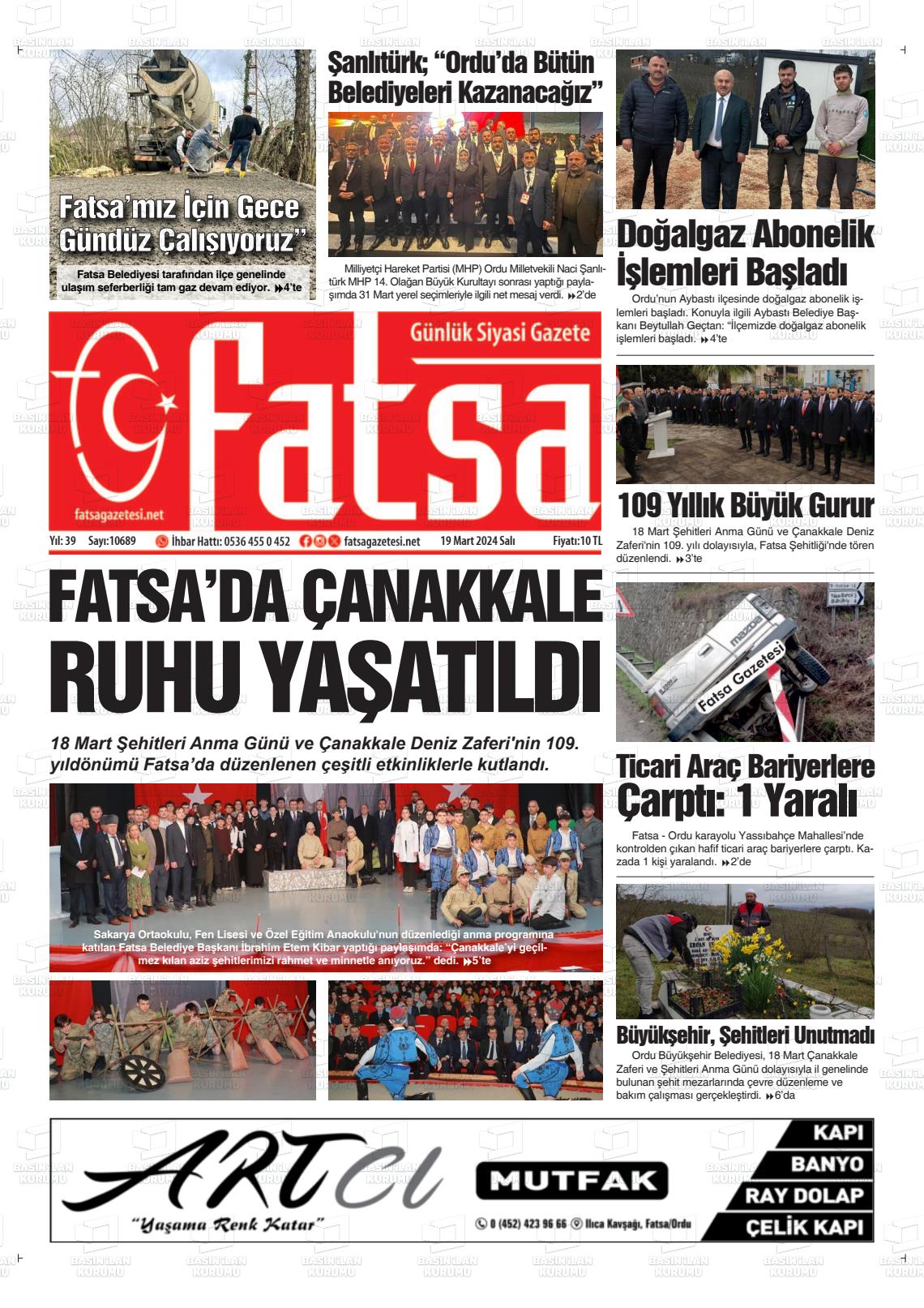 19 Mart 2024 Fatsa Gazete Manşeti