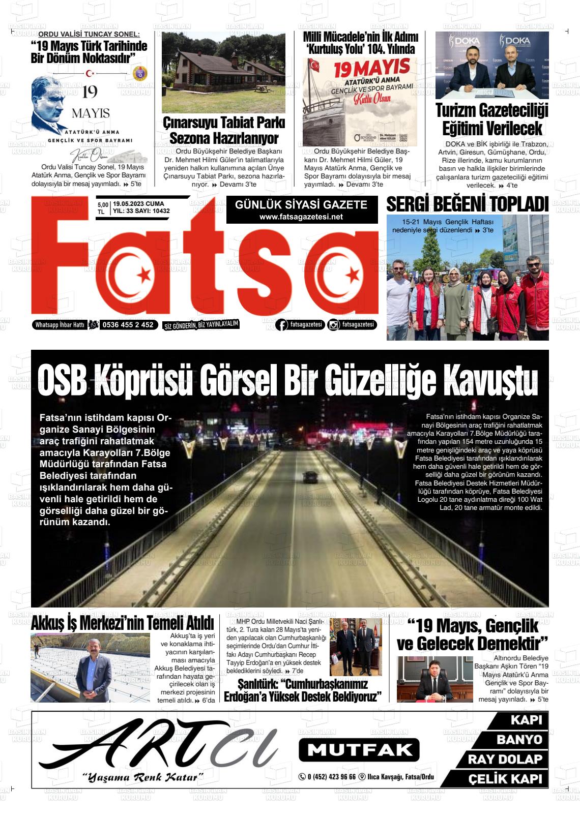 19 Mayıs 2023 Fatsa Gazete Manşeti