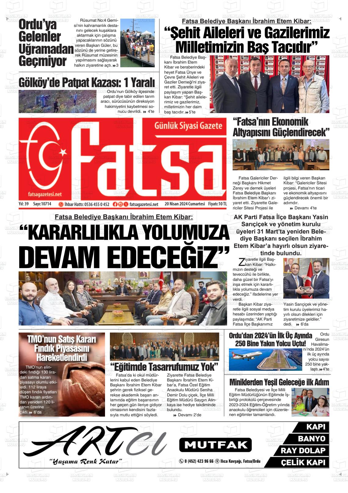 20 Nisan 2024 Fatsa Gazete Manşeti