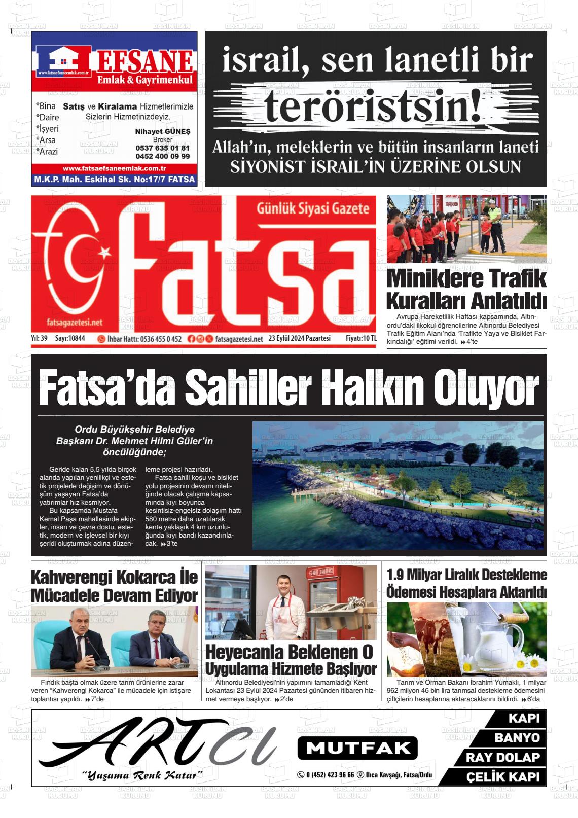 23 Eylül 2024 Fatsa Gazete Manşeti