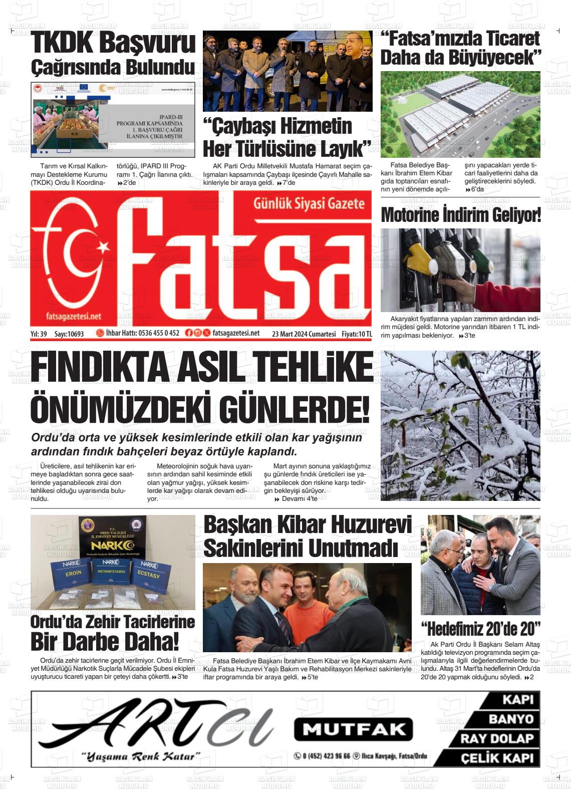 23 Mart 2024 Fatsa Gazete Manşeti