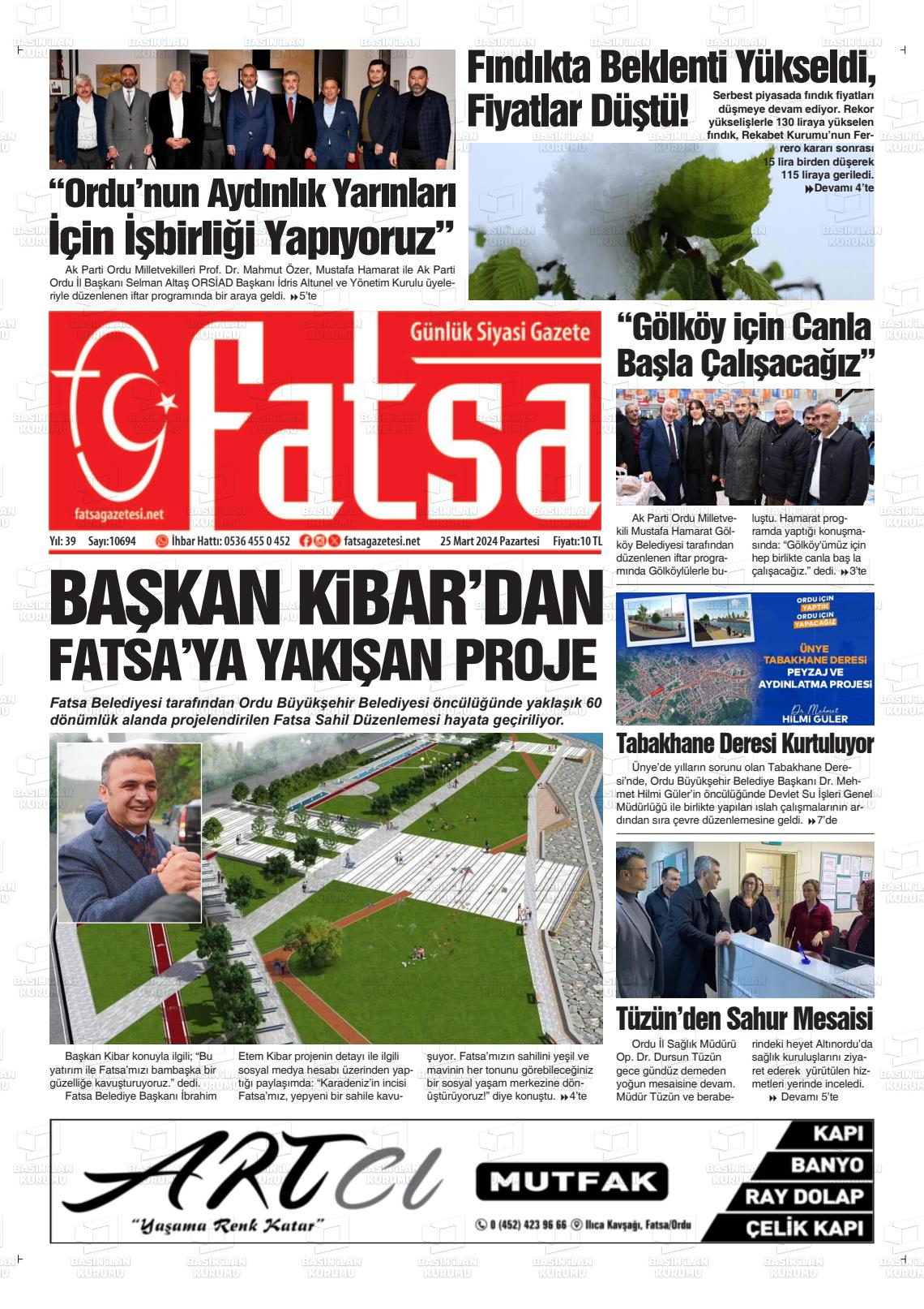 25 Mart 2024 Fatsa Gazete Manşeti