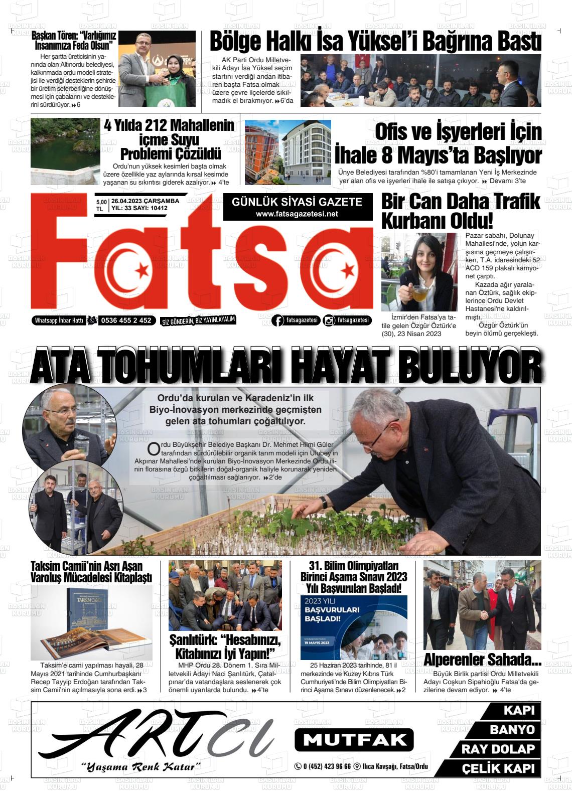 26 Nisan 2023 Fatsa Gazete Manşeti