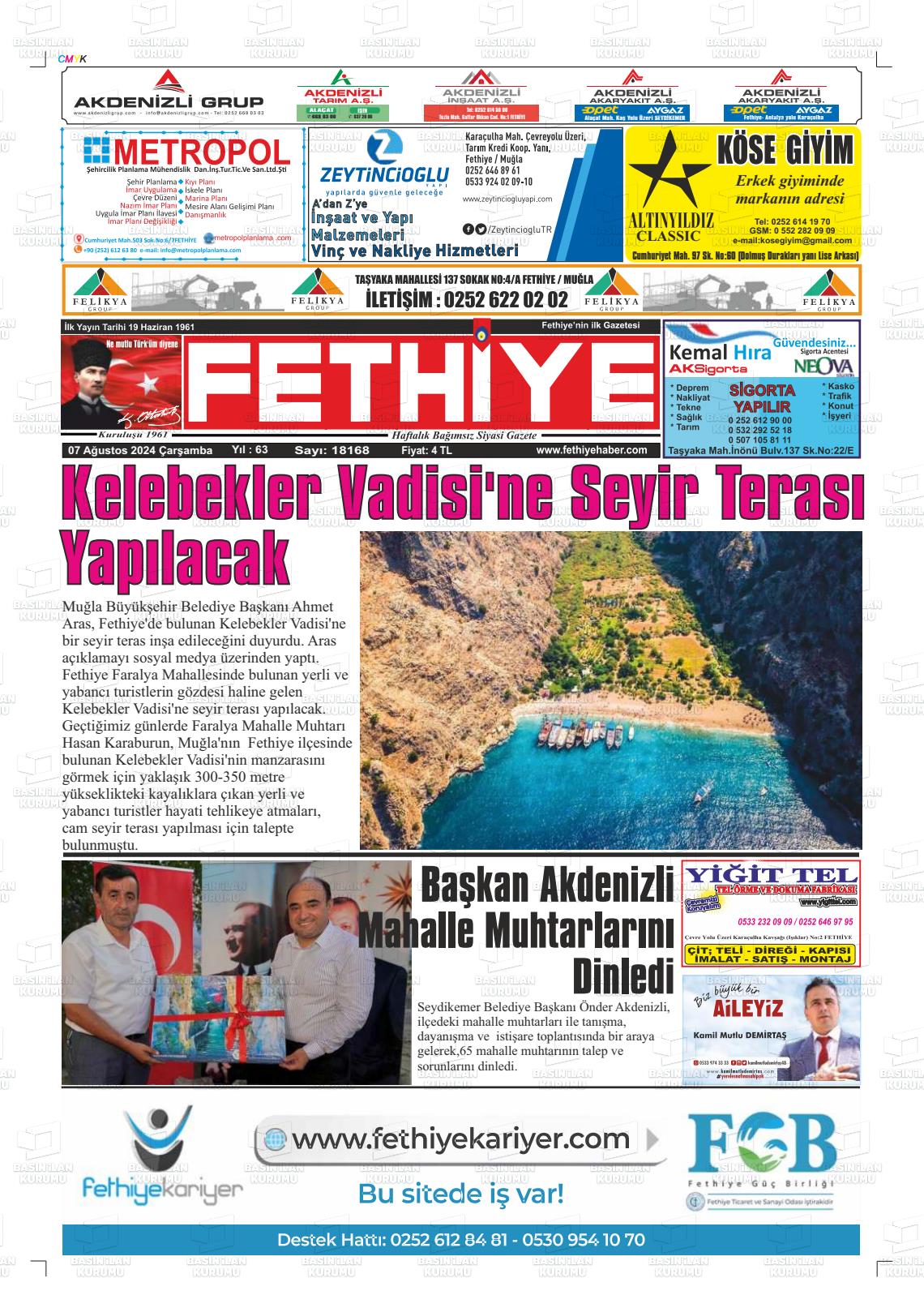 07 Ağustos 2024 Fethiye Gazete Manşeti