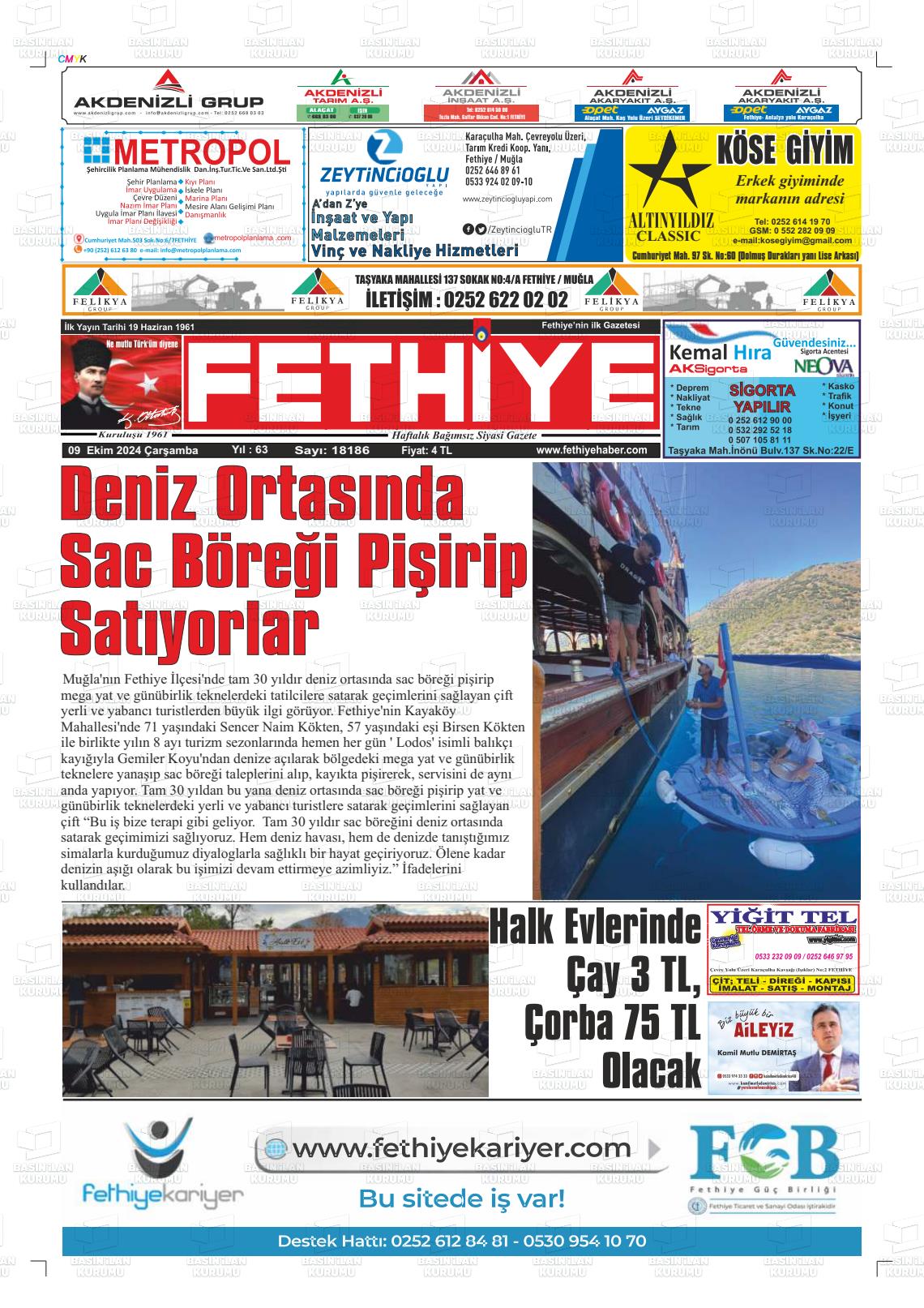 09 Ekim 2024 Fethiye Gazete Manşeti