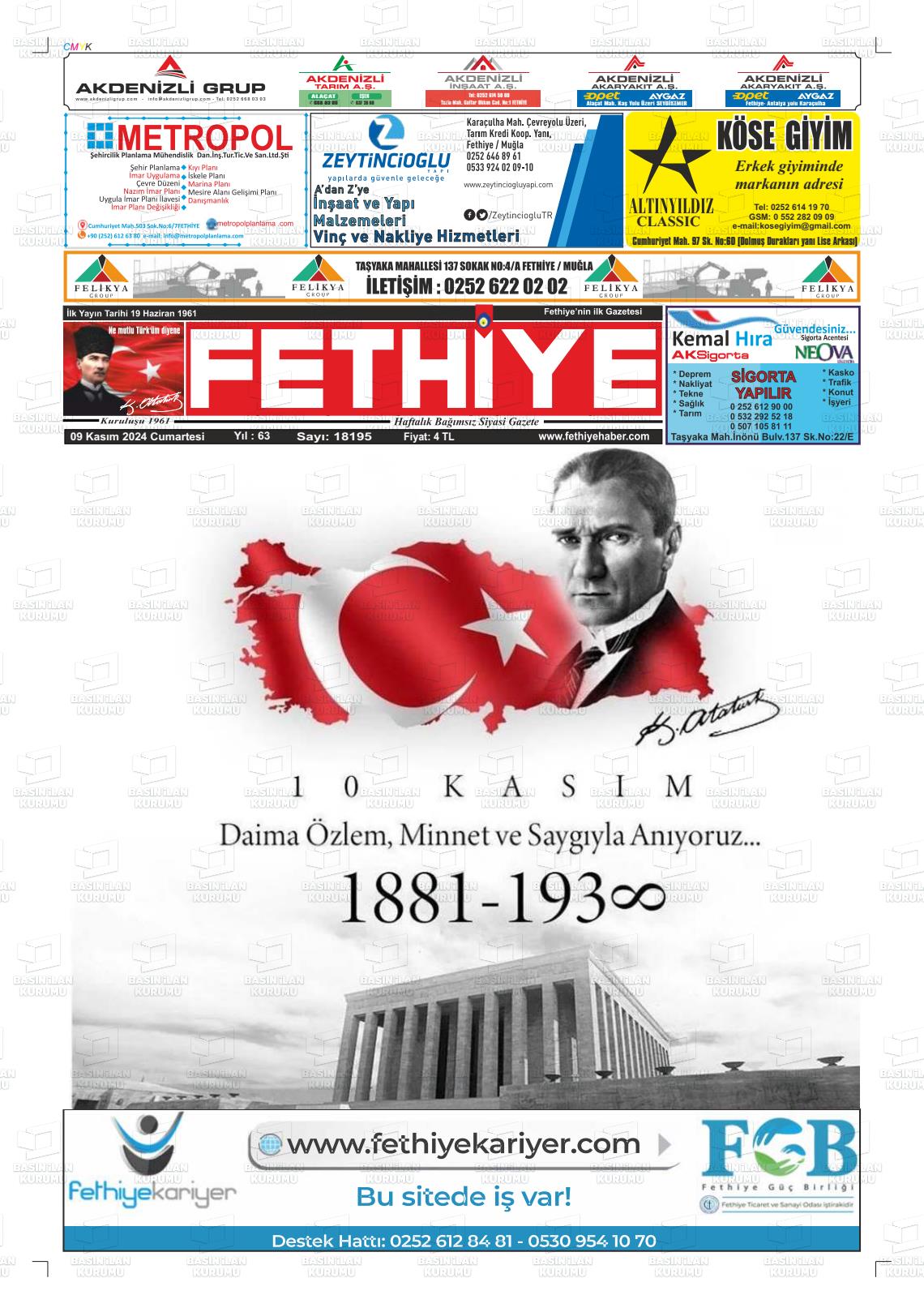 09 Kasım 2024 Fethiye Gazete Manşeti