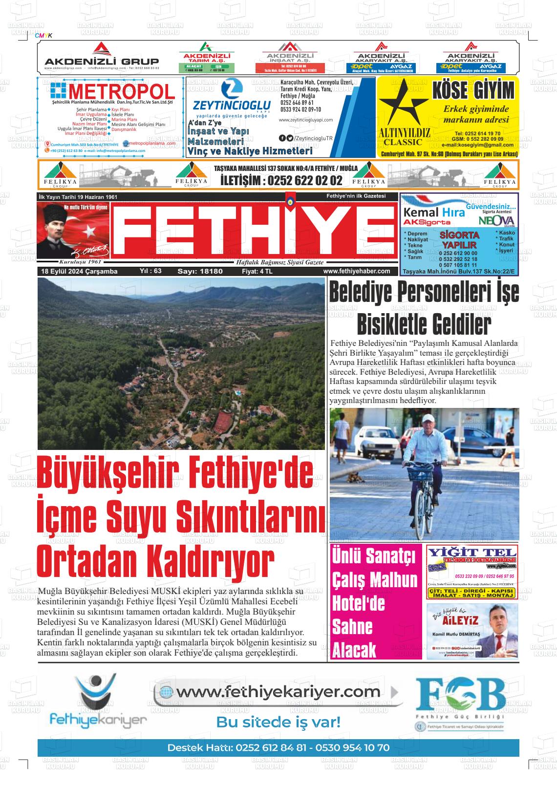 18 Eylül 2024 Fethiye Gazete Manşeti