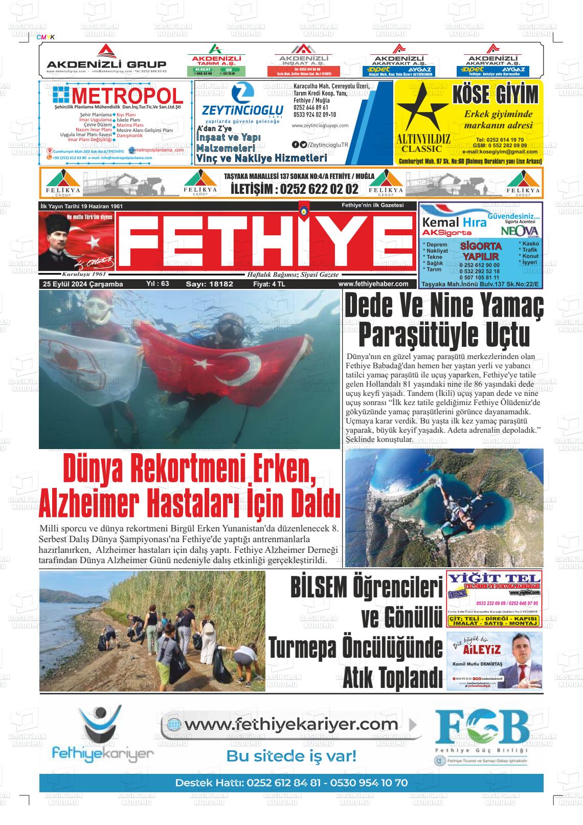 25 Eylül 2024 Fethiye Gazete Manşeti