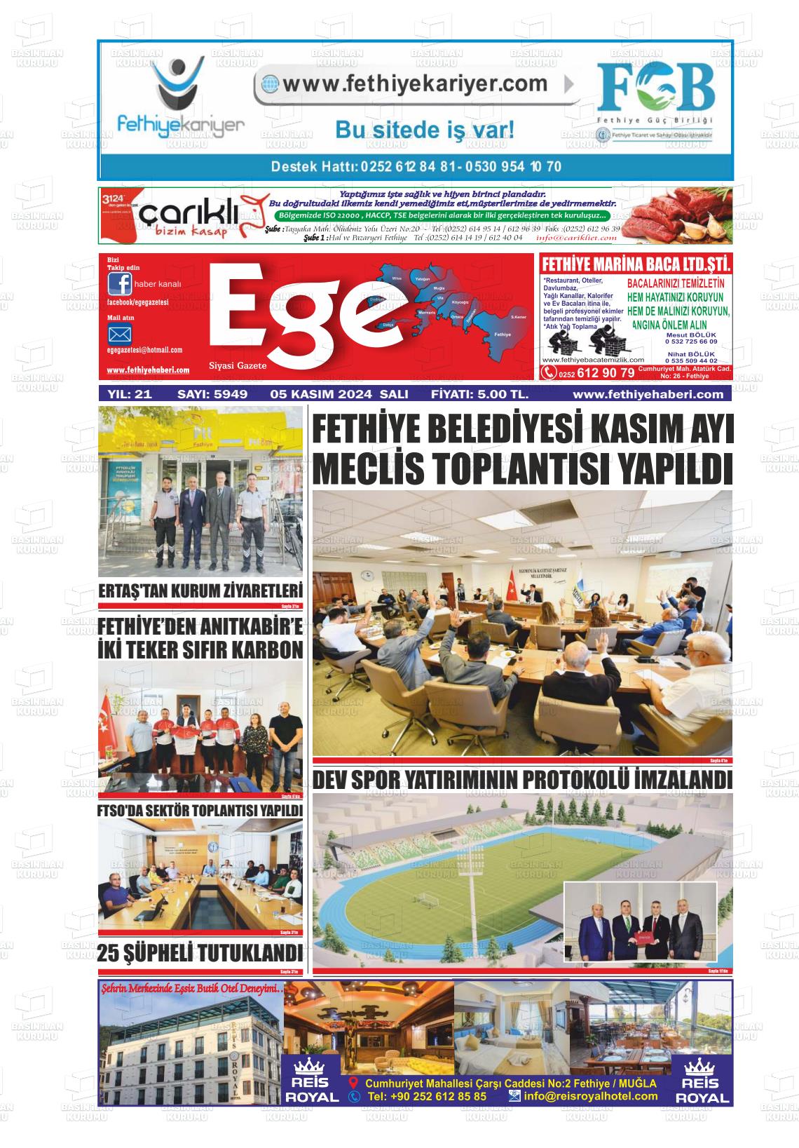 05 Kasım 2024 Ege Fethiye Gazete Manşeti