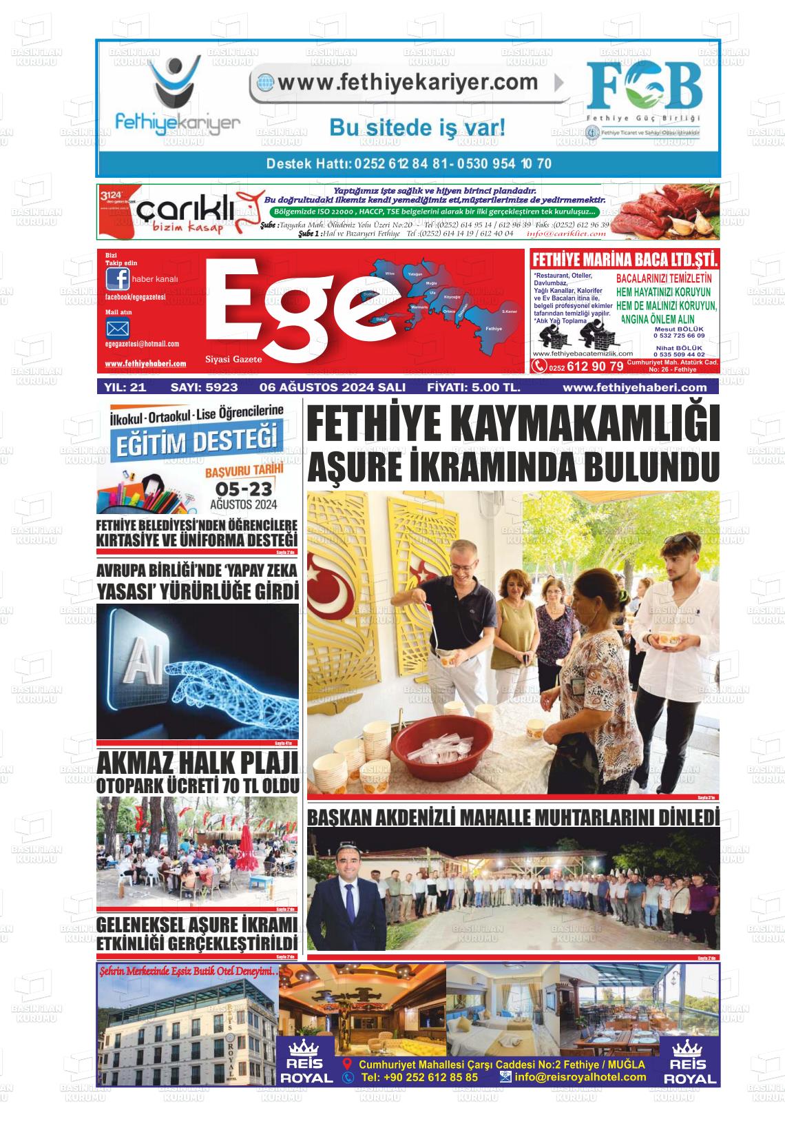 06 Ağustos 2024 Ege Fethiye Gazete Manşeti