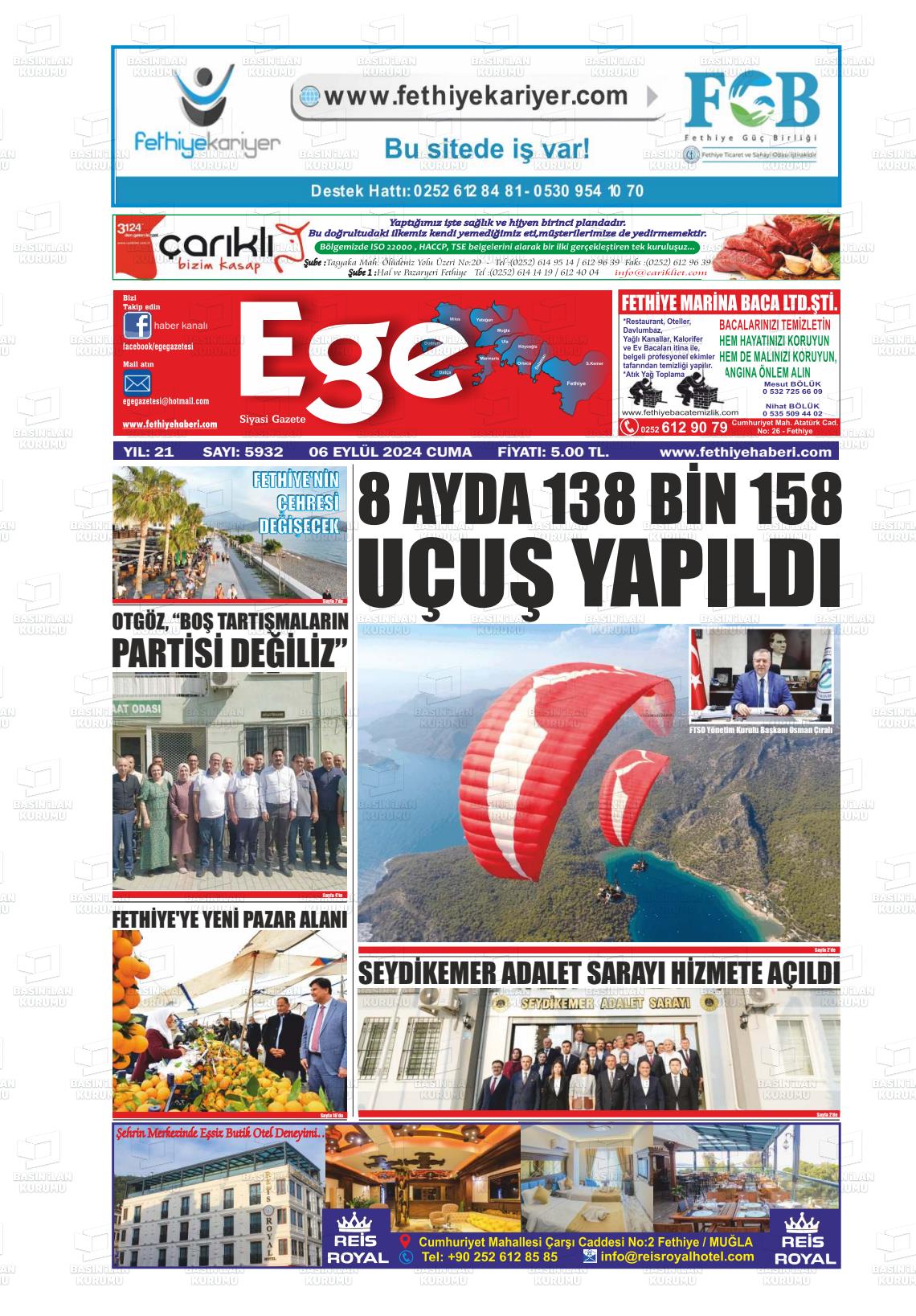 06 Eylül 2024 Ege Fethiye Gazete Manşeti