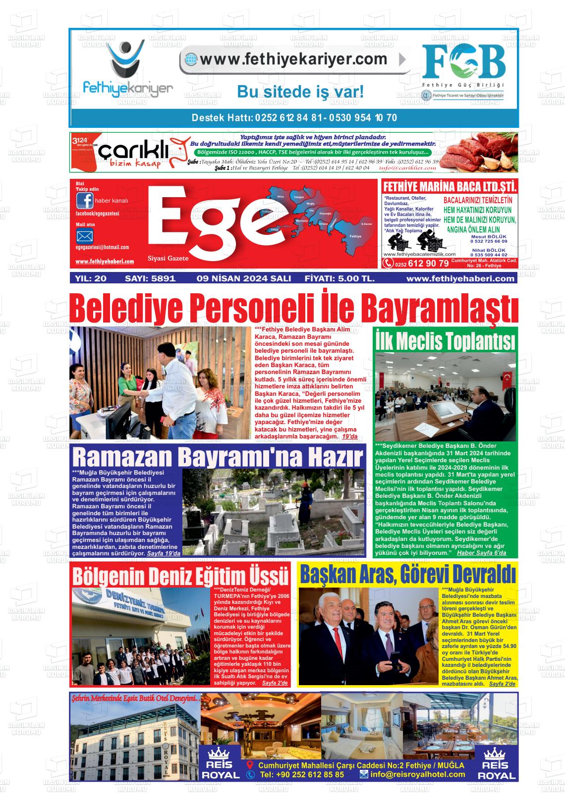 09 Nisan 2024 Ege Fethiye Gazete Manşeti