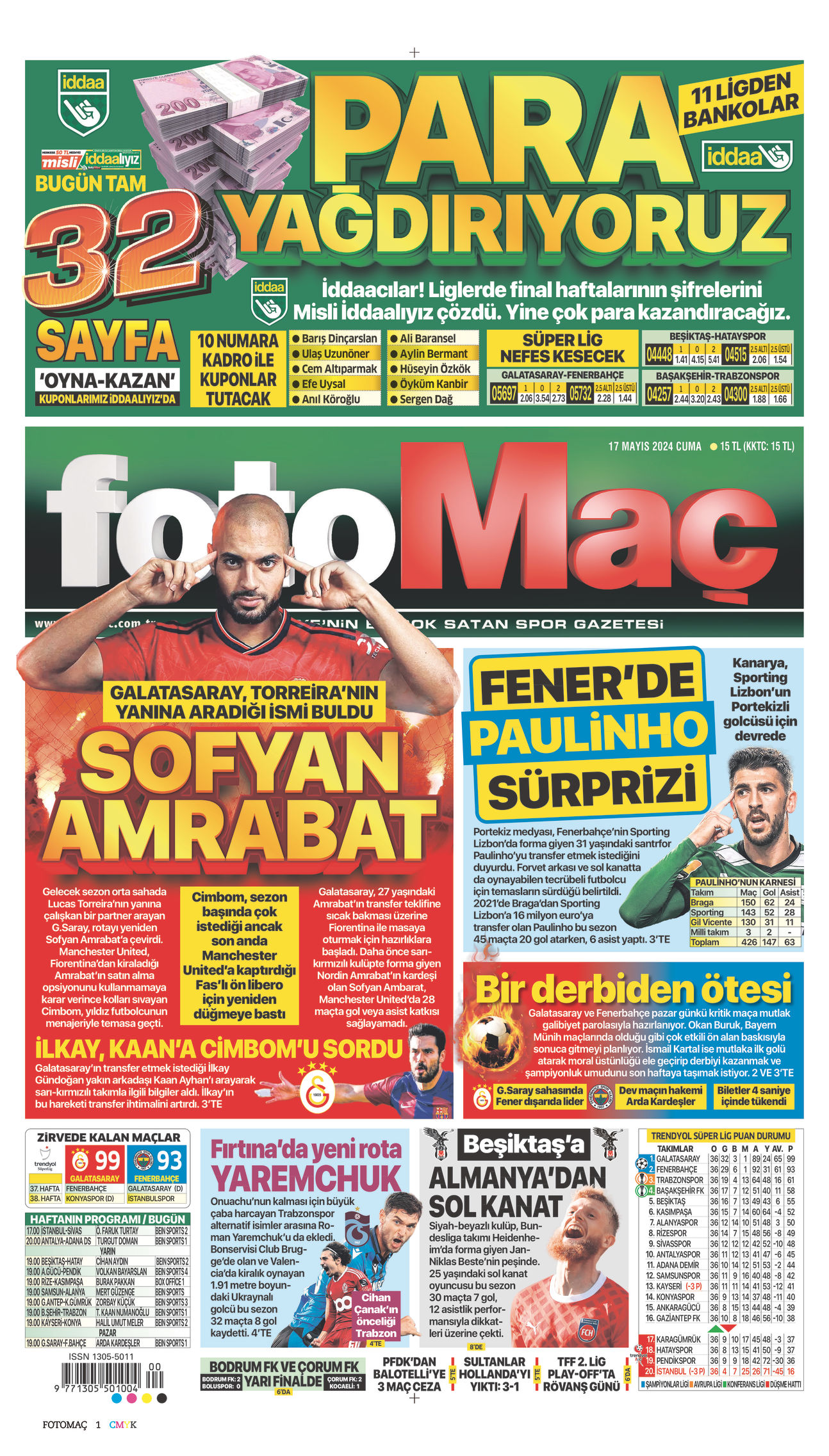 17 Mayıs 2024 Fotomaç Gazete Manşeti