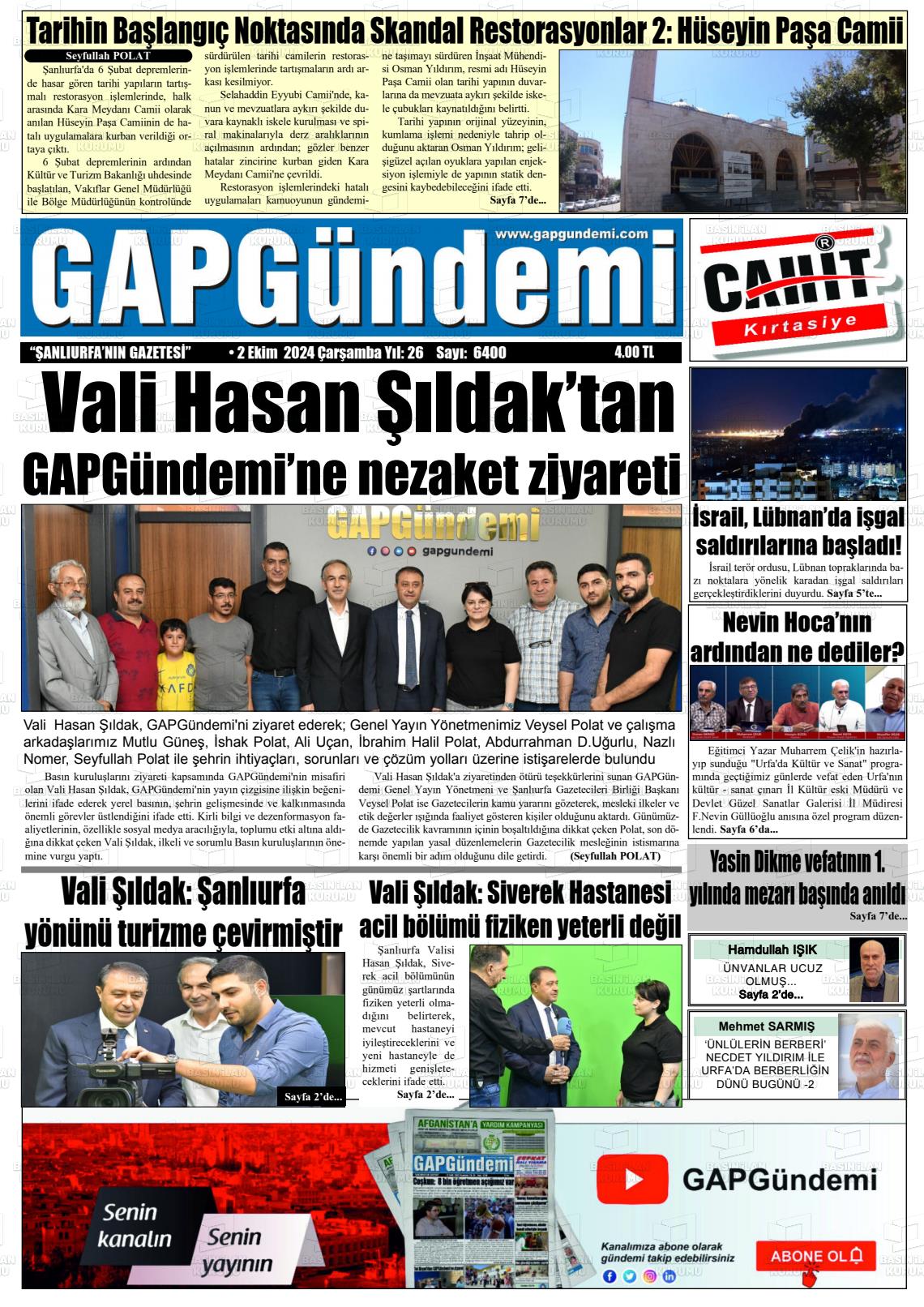 02 Ekim 2024 Gap Gündemi Gazete Manşeti