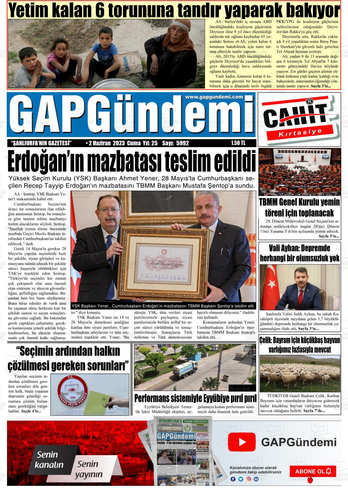 02 Haziran 2023 Gap Gündemi Gazete Manşeti