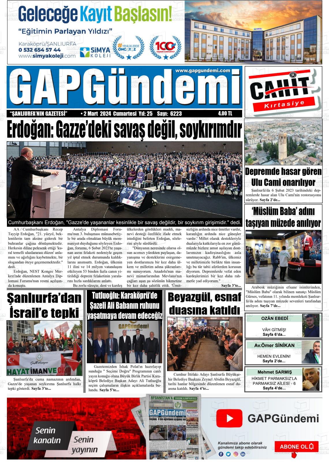 02 Mart 2024 Gap Gündemi Gazete Manşeti