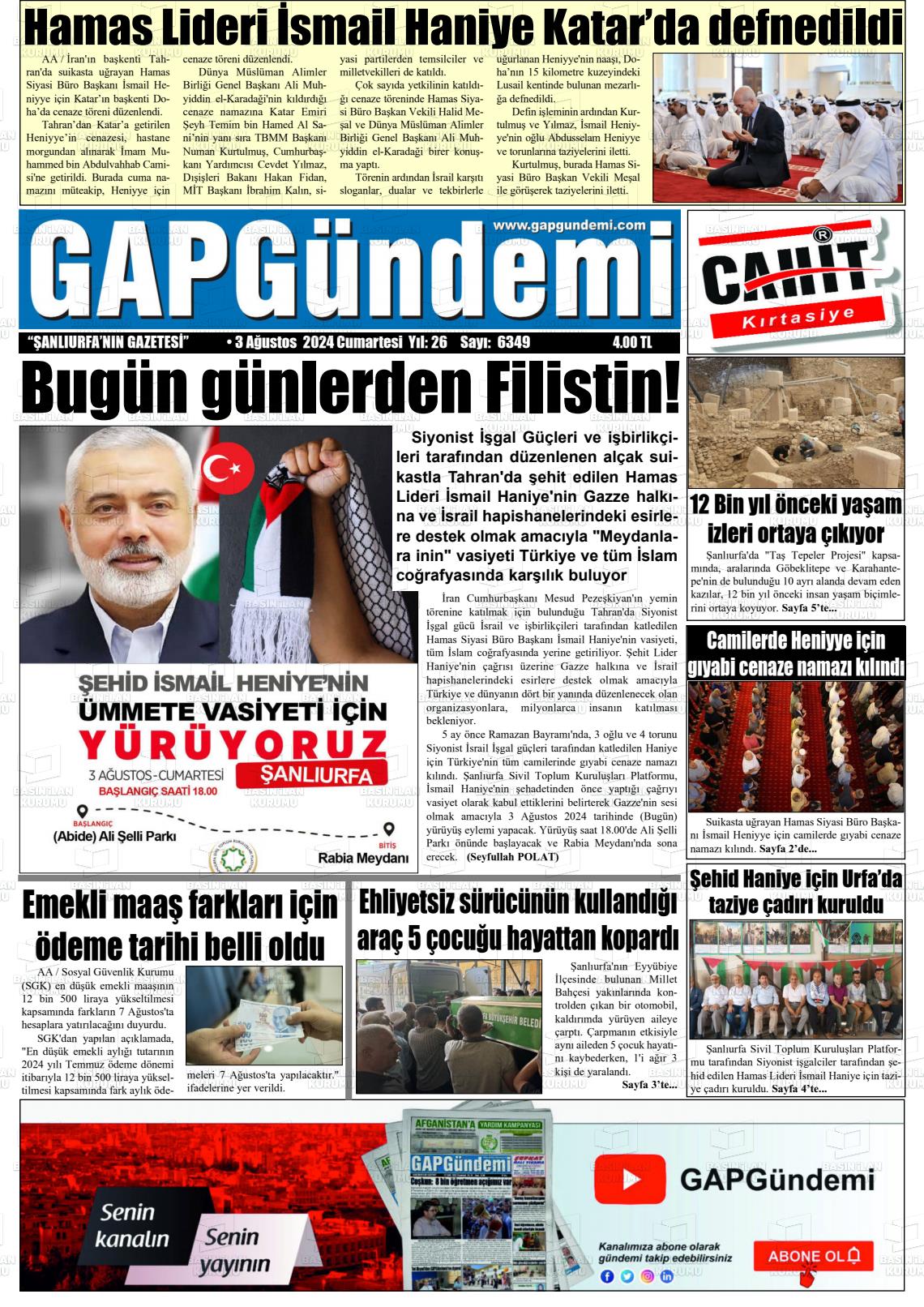 03 Ağustos 2024 Gap Gündemi Gazete Manşeti