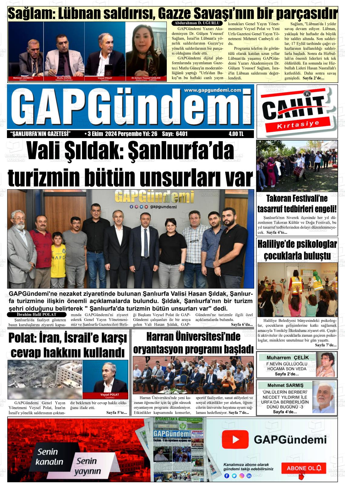 03 Ekim 2024 Gap Gündemi Gazete Manşeti