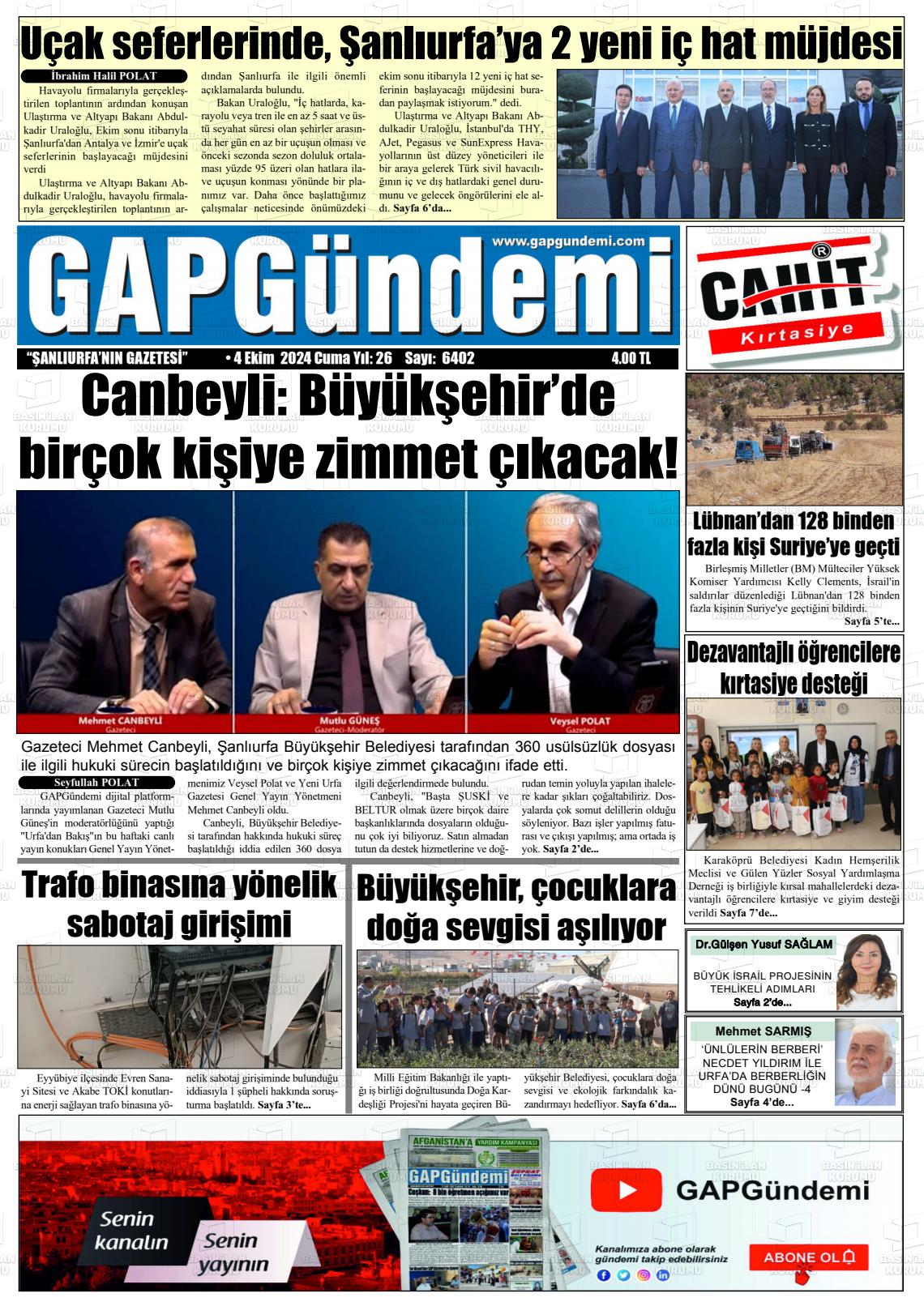 04 Ekim 2024 Gap Gündemi Gazete Manşeti