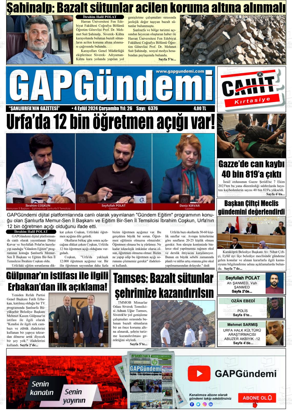 04 Eylül 2024 Gap Gündemi Gazete Manşeti