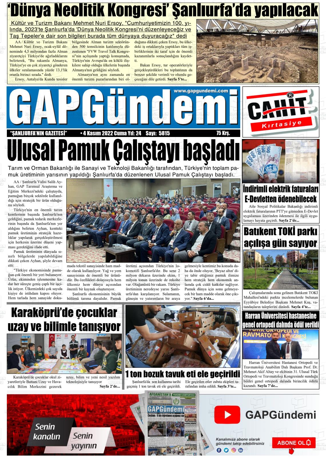 04 Kasım 2022 Gap Gündemi Gazete Manşeti