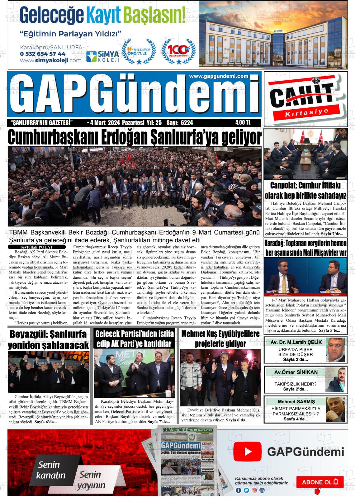 04 Mart 2024 Gap Gündemi Gazete Manşeti