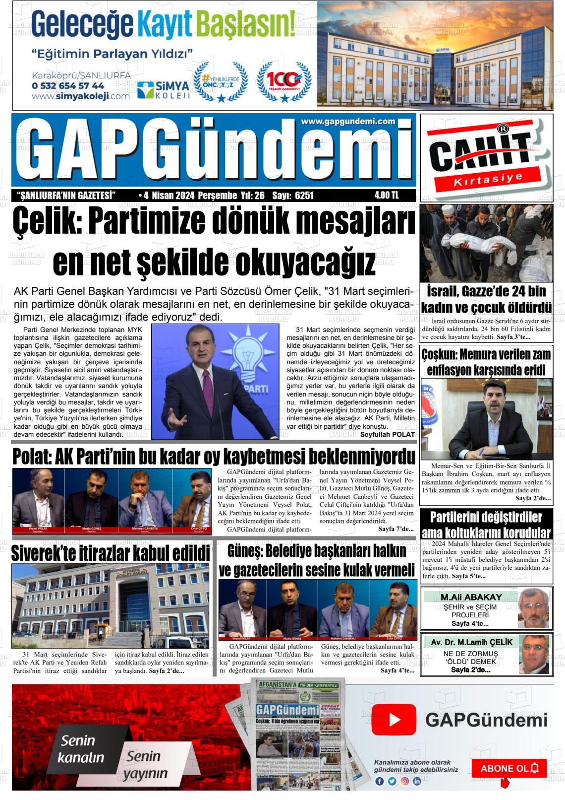 04 Nisan 2024 Gap Gündemi Gazete Manşeti