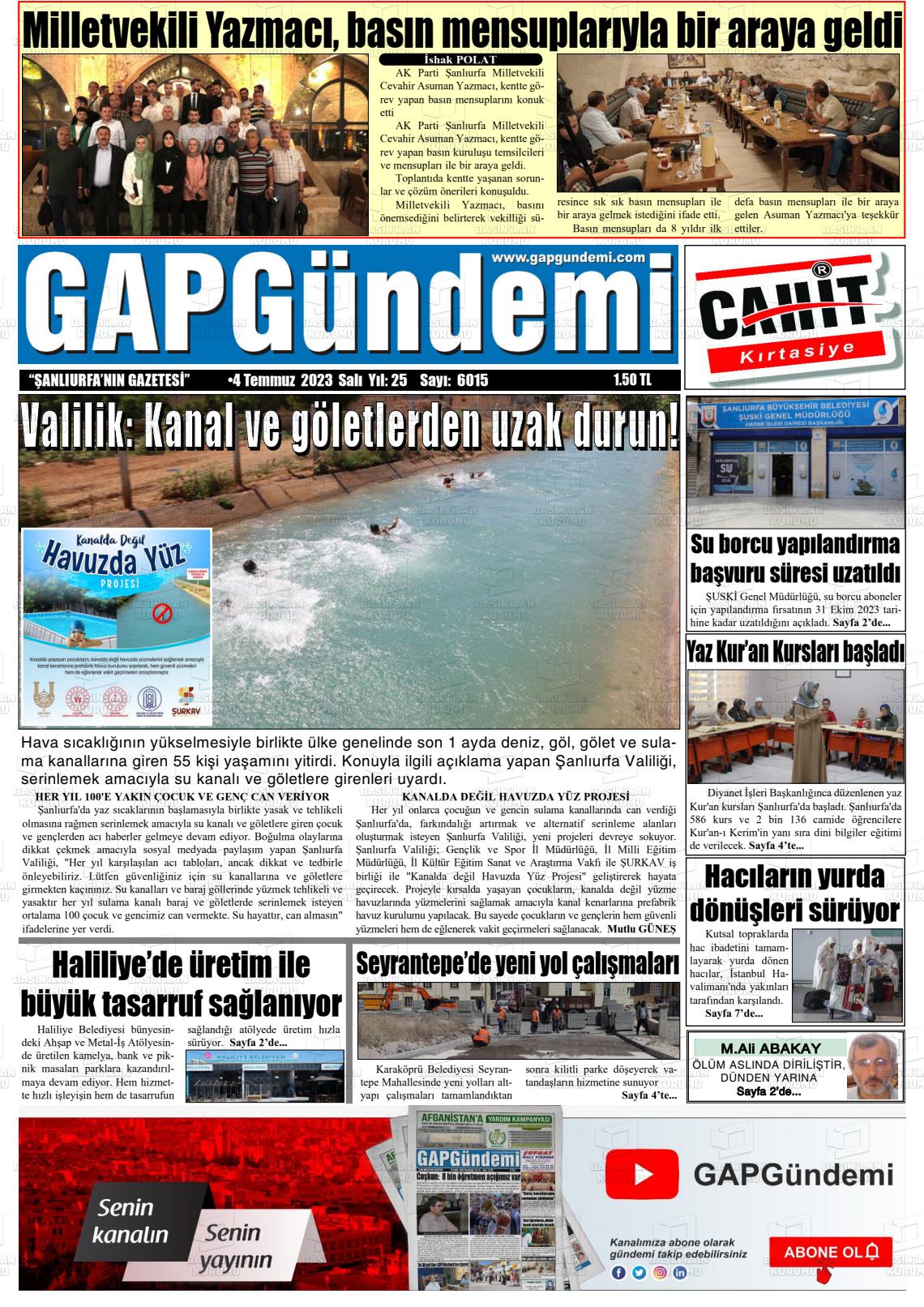 04 Temmuz 2023 Gap Gündemi Gazete Manşeti