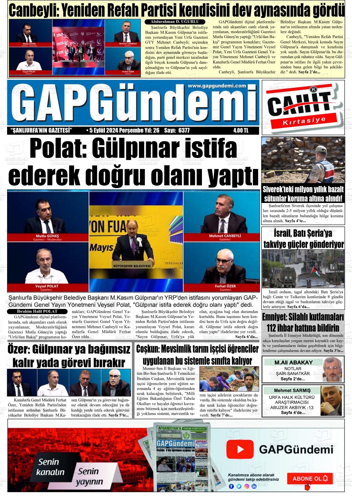 05 Eylül 2024 Gap Gündemi Gazete Manşeti