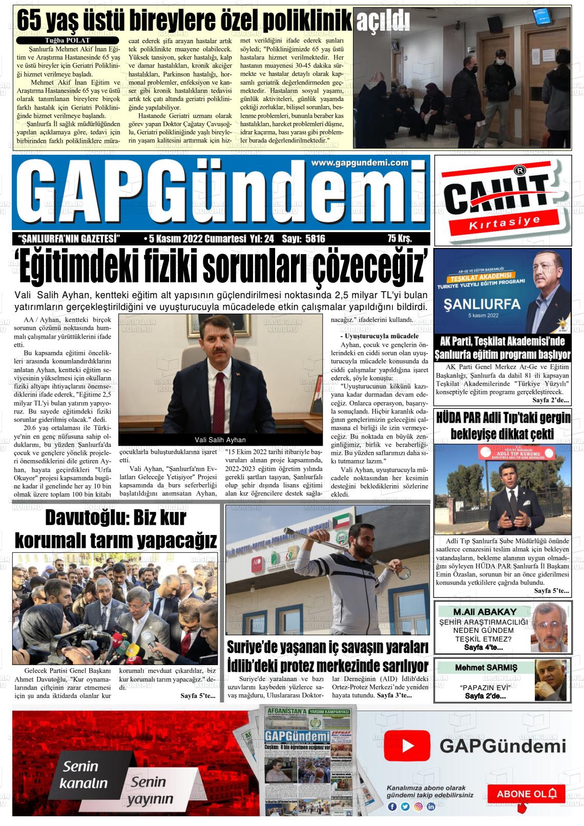 05 Kasım 2022 Gap Gündemi Gazete Manşeti