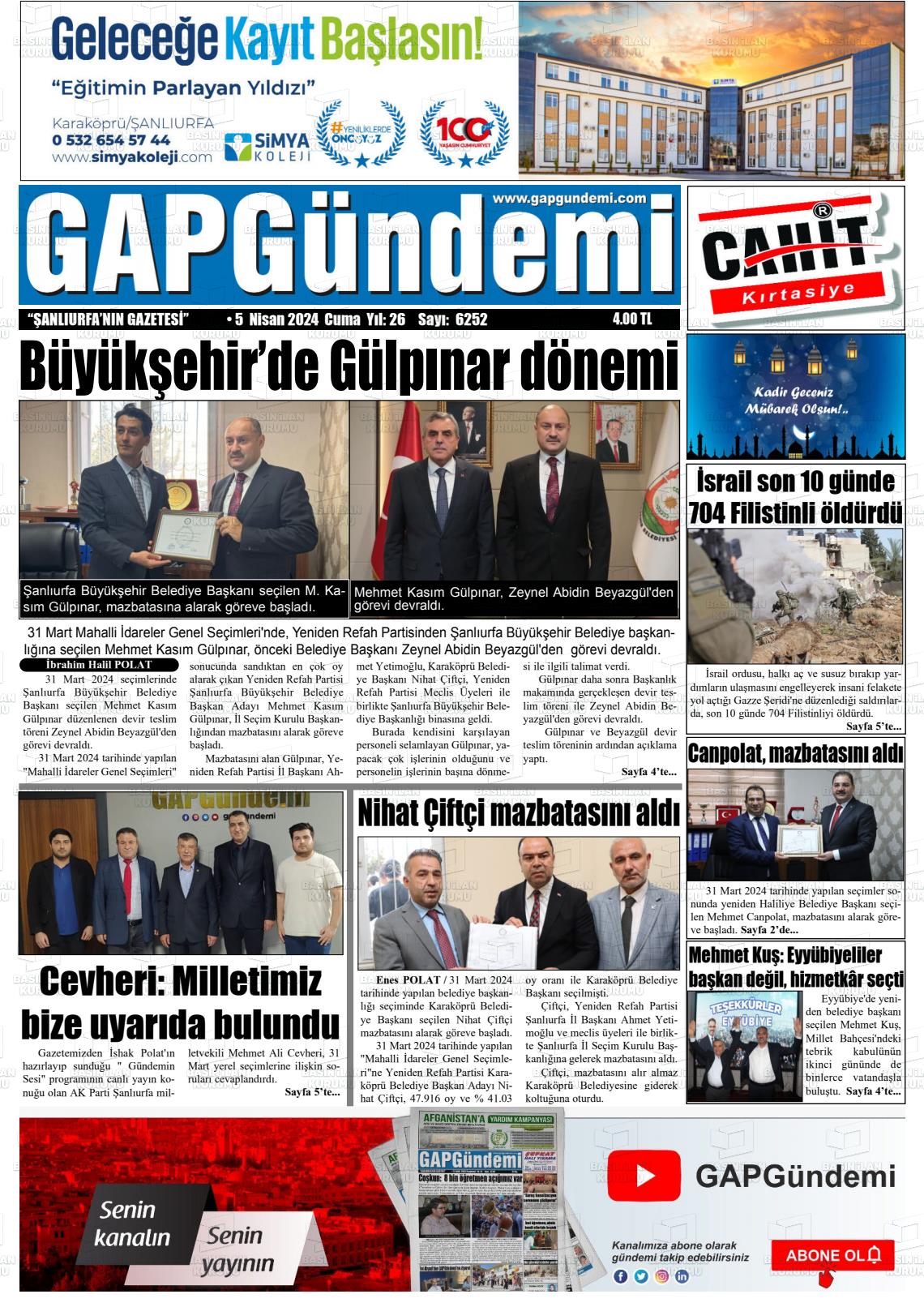 05 Nisan 2024 Gap Gündemi Gazete Manşeti