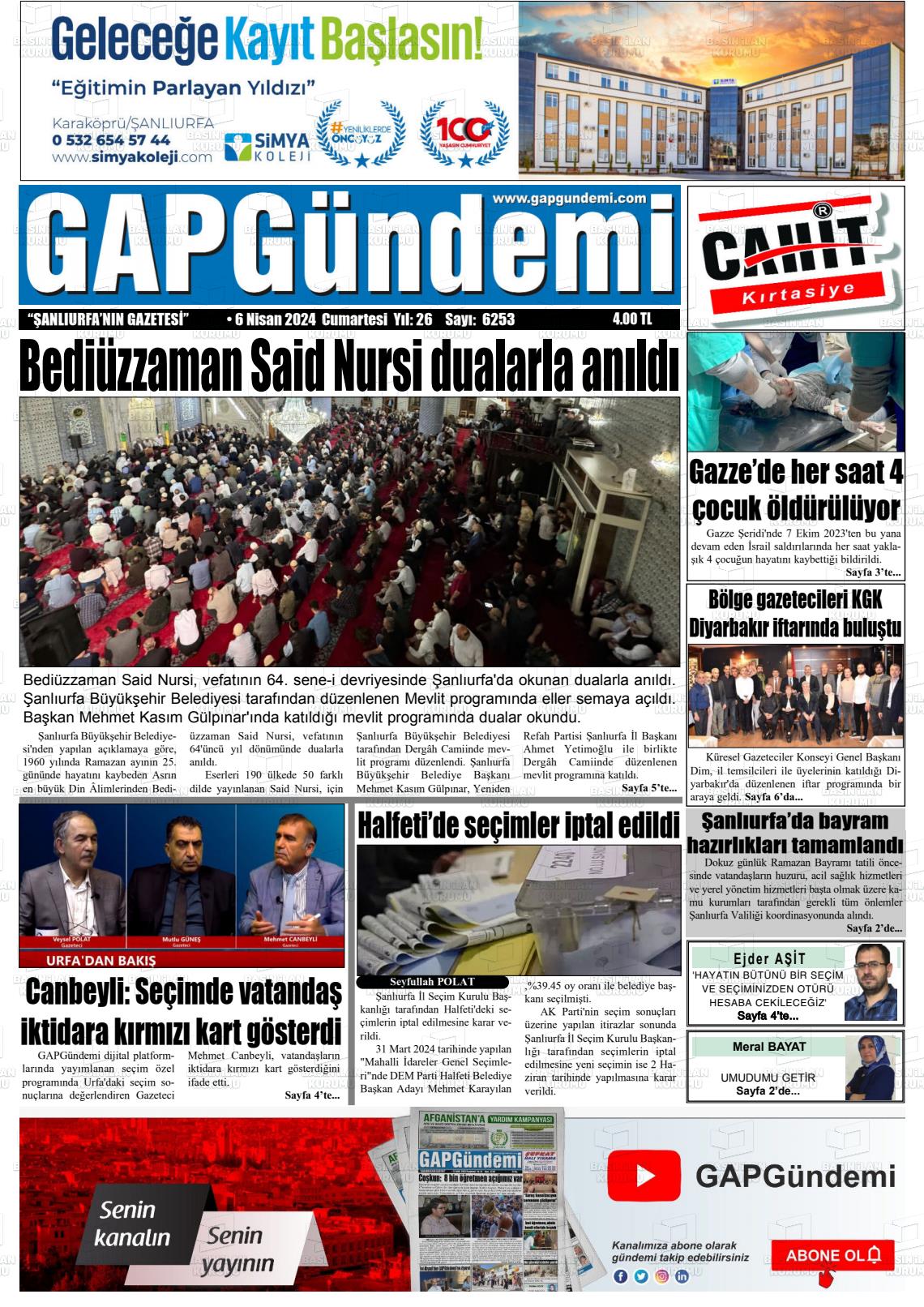 06 Nisan 2024 Gap Gündemi Gazete Manşeti