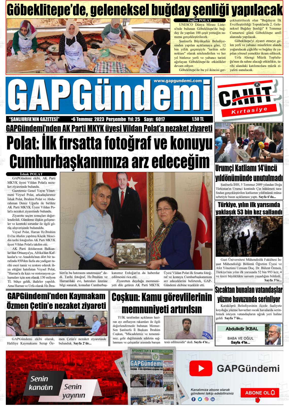 06 Temmuz 2023 Gap Gündemi Gazete Manşeti