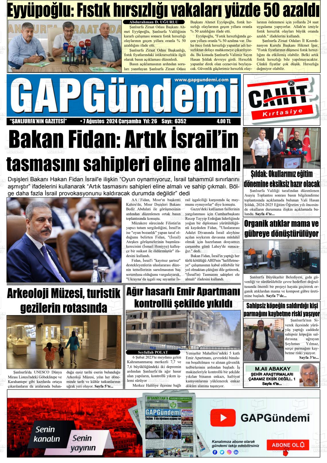 07 Ağustos 2024 Gap Gündemi Gazete Manşeti