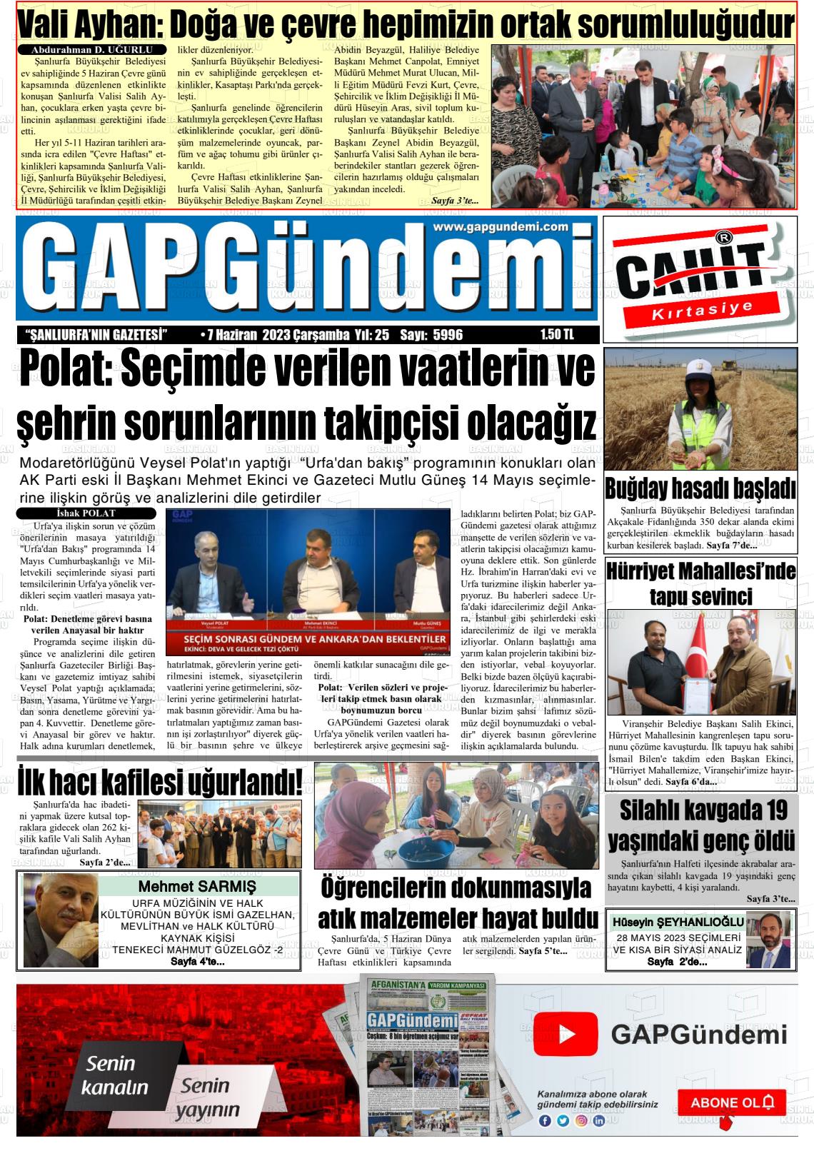 07 Haziran 2023 Gap Gündemi Gazete Manşeti