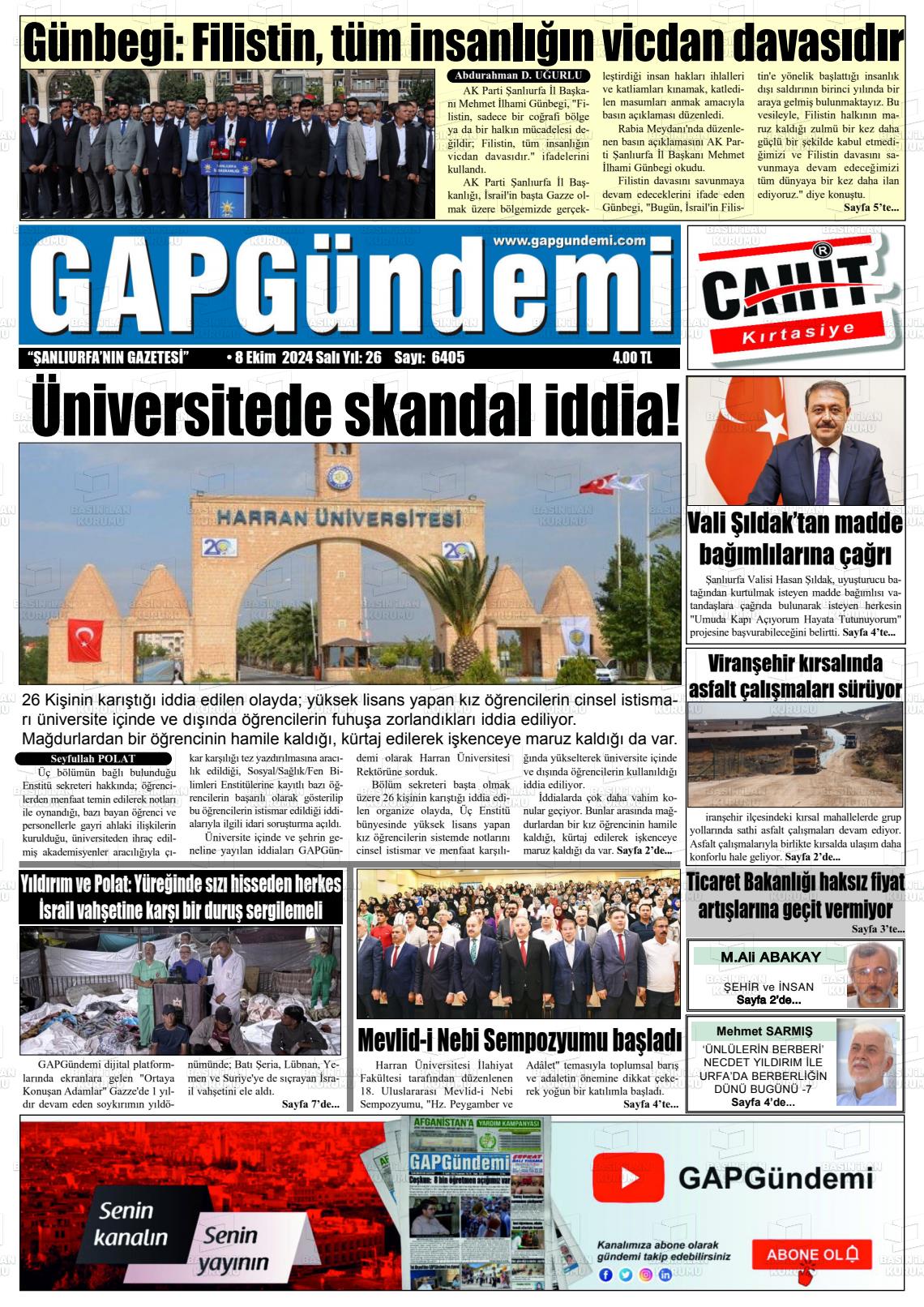 08 Ekim 2024 Gap Gündemi Gazete Manşeti