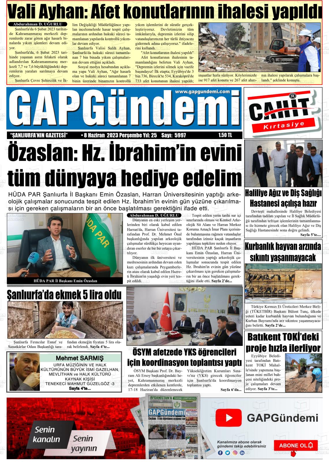 08 Haziran 2023 Gap Gündemi Gazete Manşeti