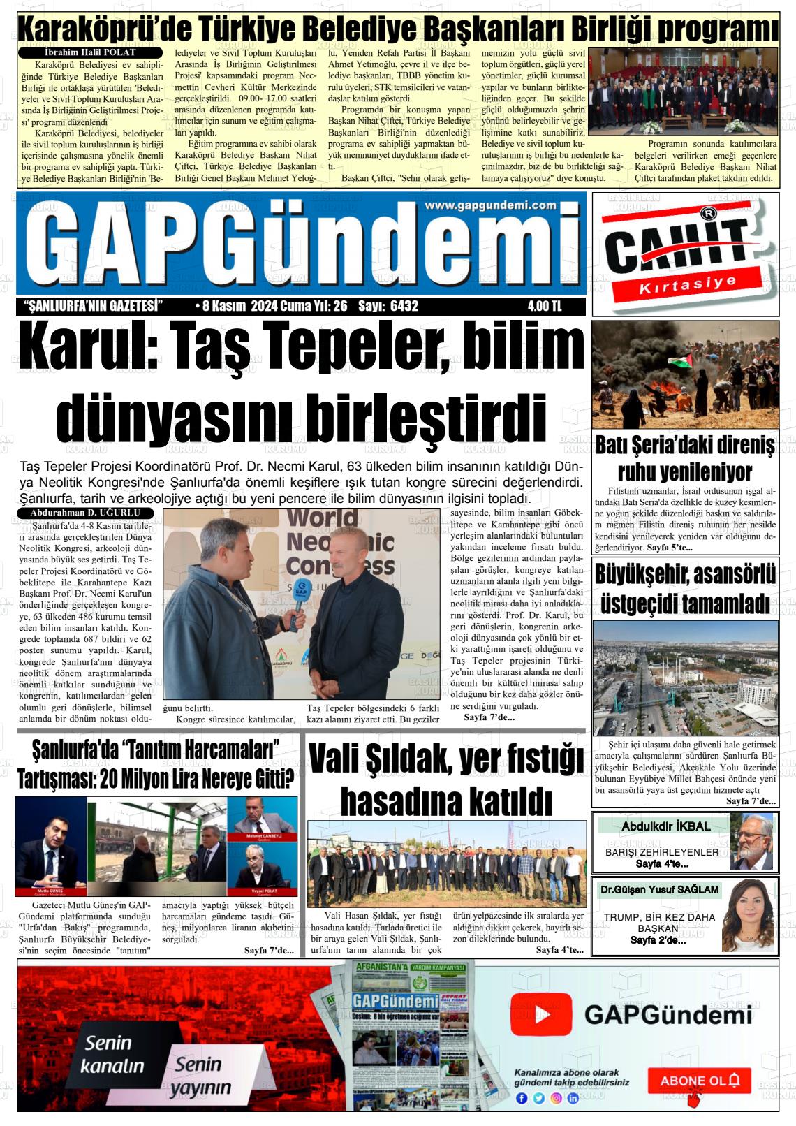 08 Kasım 2024 Gap Gündemi Gazete Manşeti