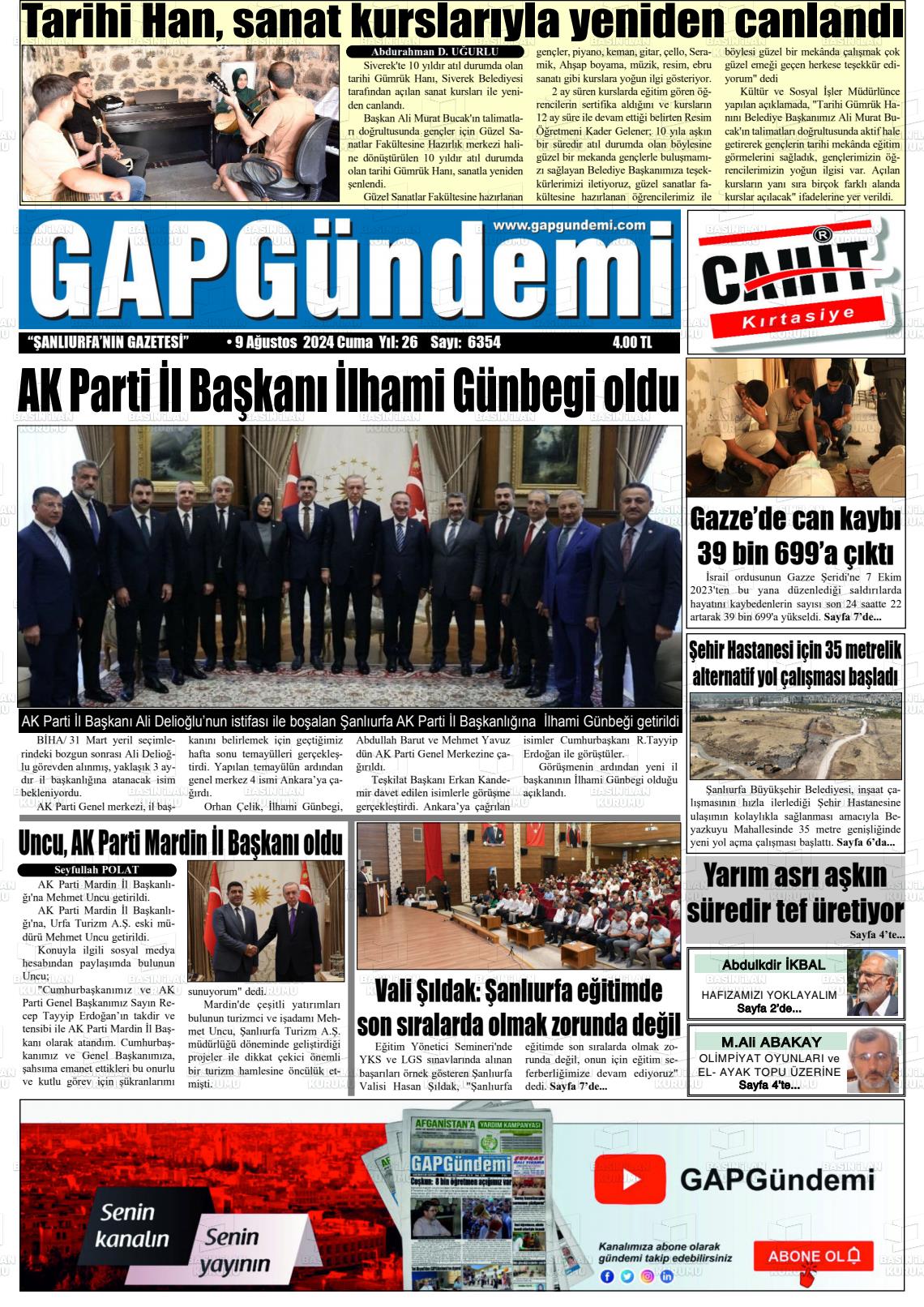 09 Ağustos 2024 Gap Gündemi Gazete Manşeti