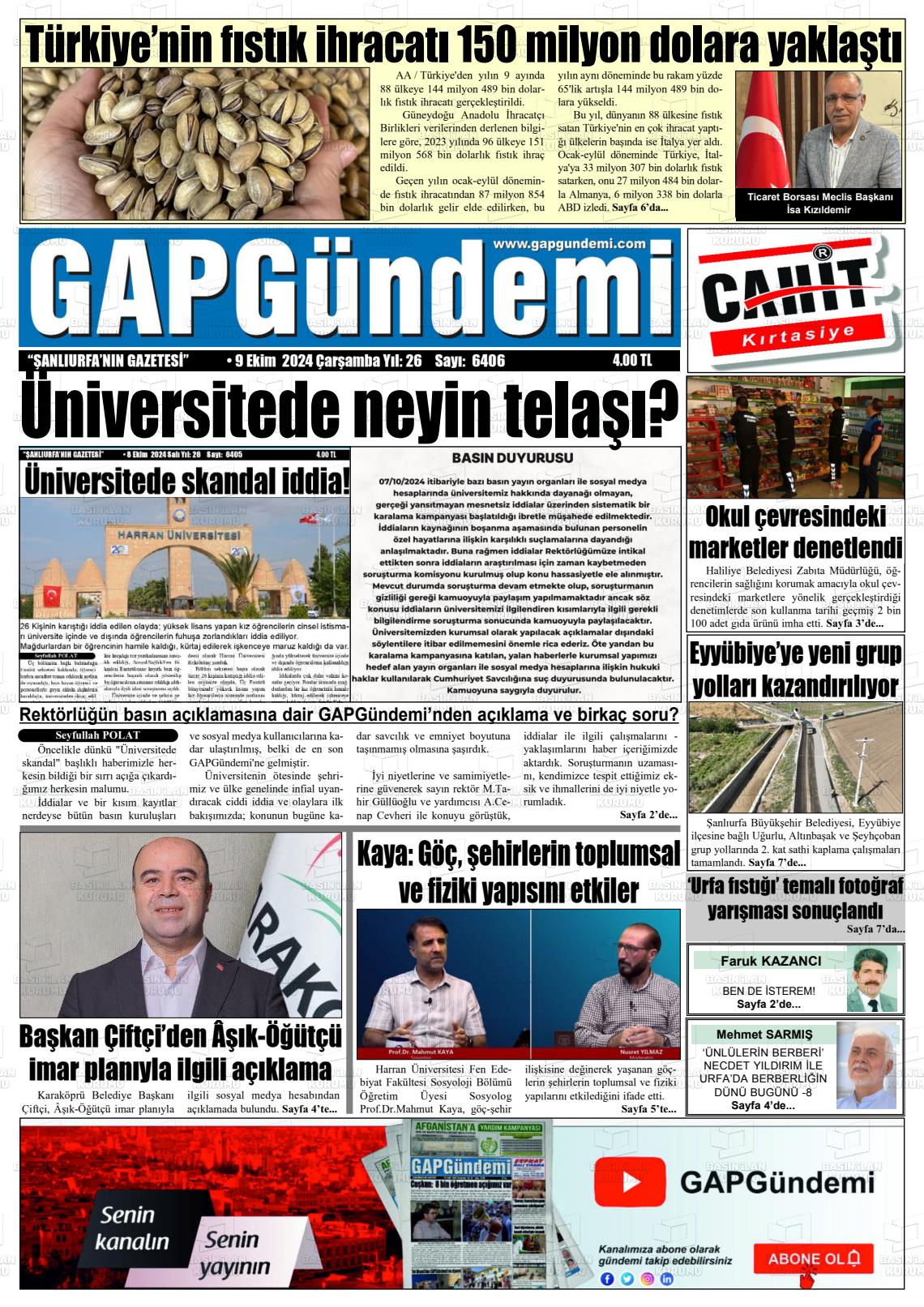 09 Ekim 2024 Gap Gündemi Gazete Manşeti