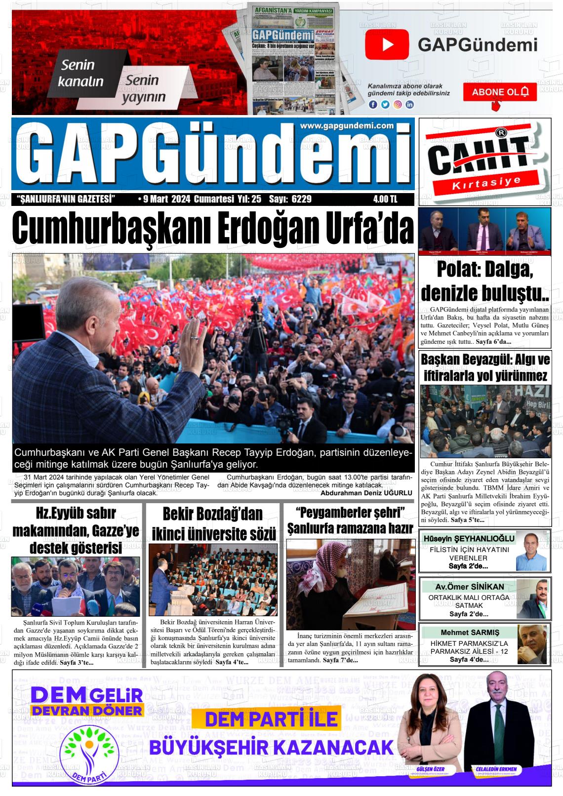 09 Mart 2024 Gap Gündemi Gazete Manşeti