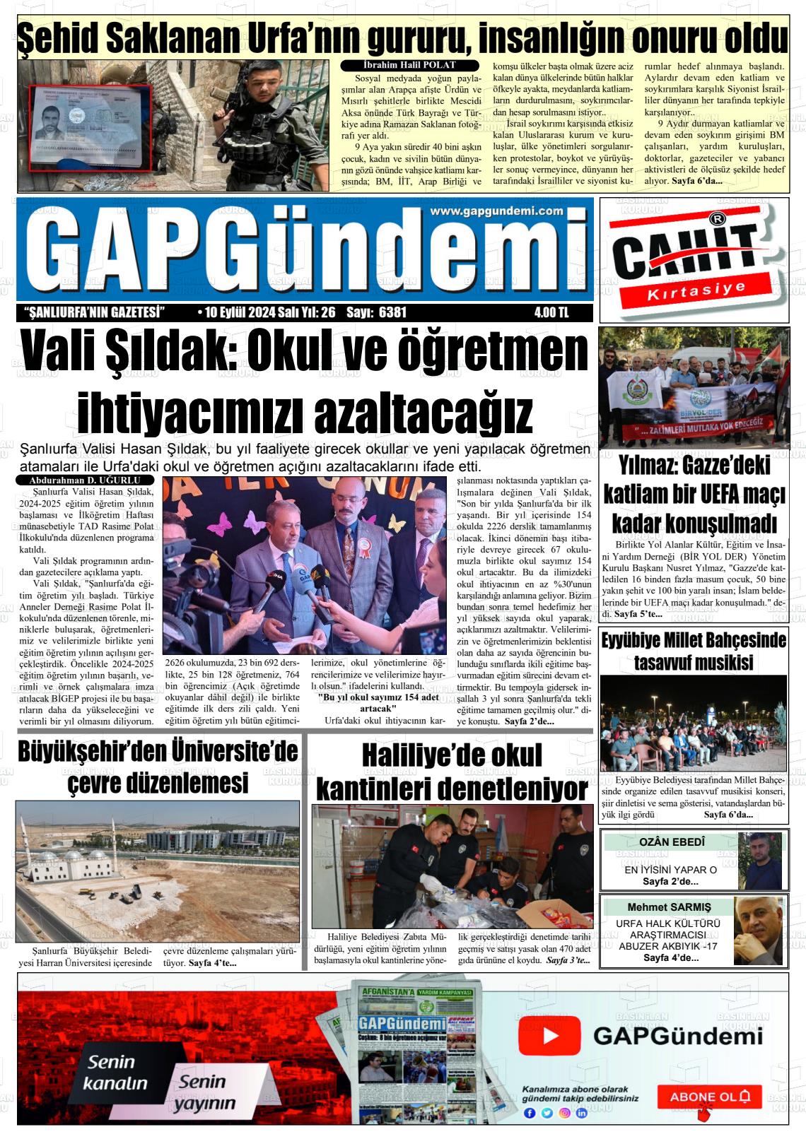 10 Eylül 2024 Gap Gündemi Gazete Manşeti