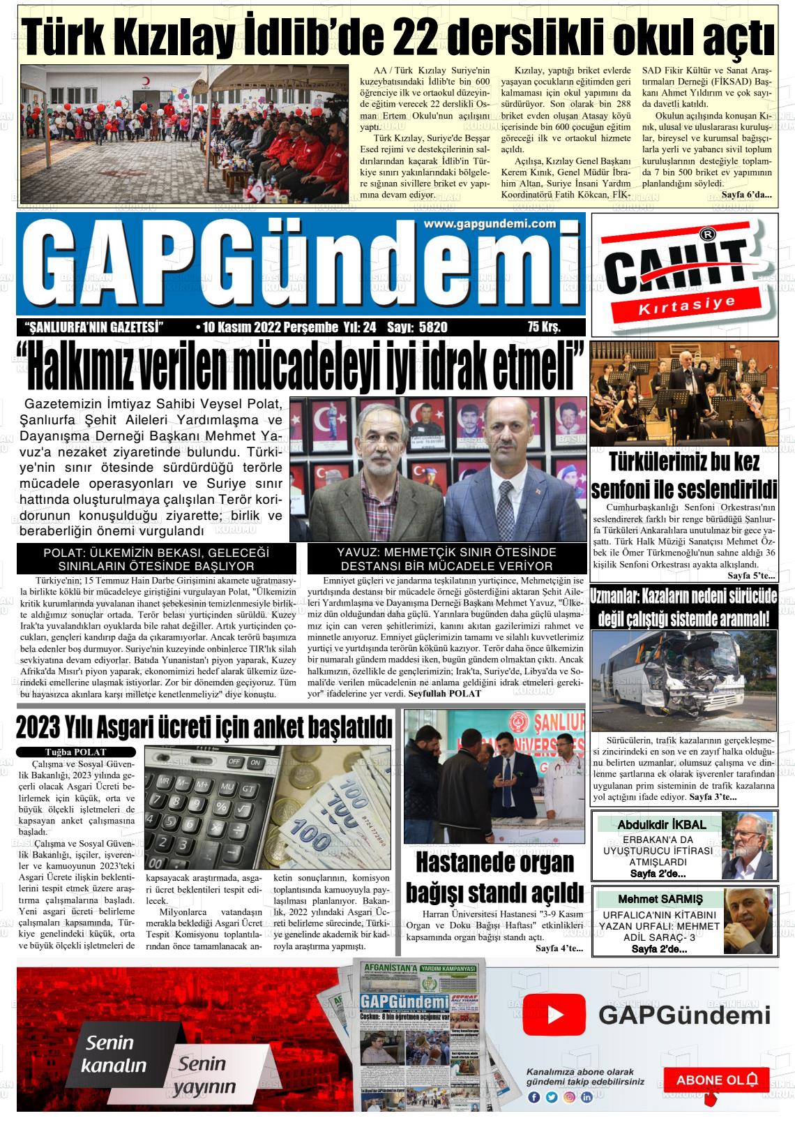 10 Kasım 2022 Gap Gündemi Gazete Manşeti