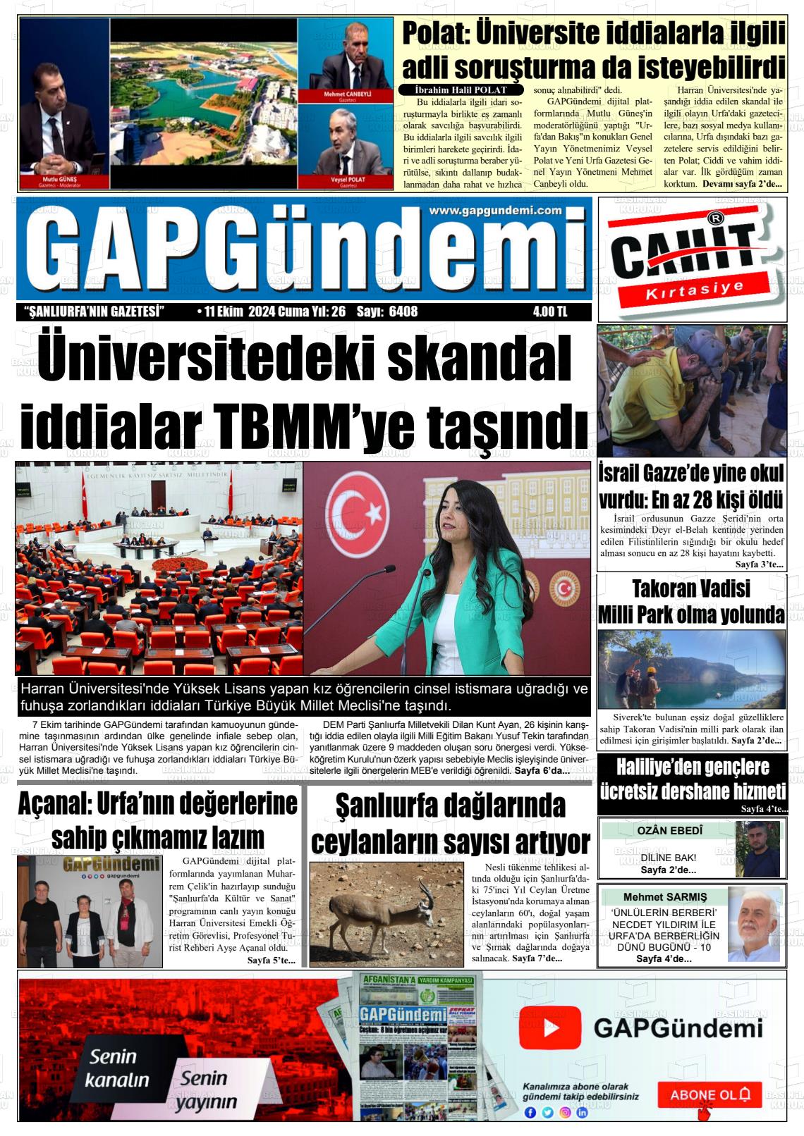 11 Ekim 2024 Gap Gündemi Gazete Manşeti