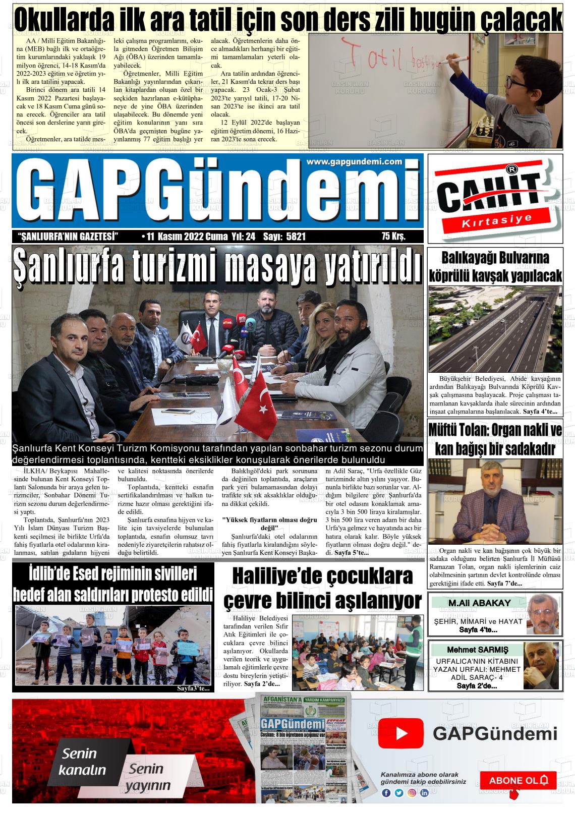 11 Kasım 2022 Gap Gündemi Gazete Manşeti