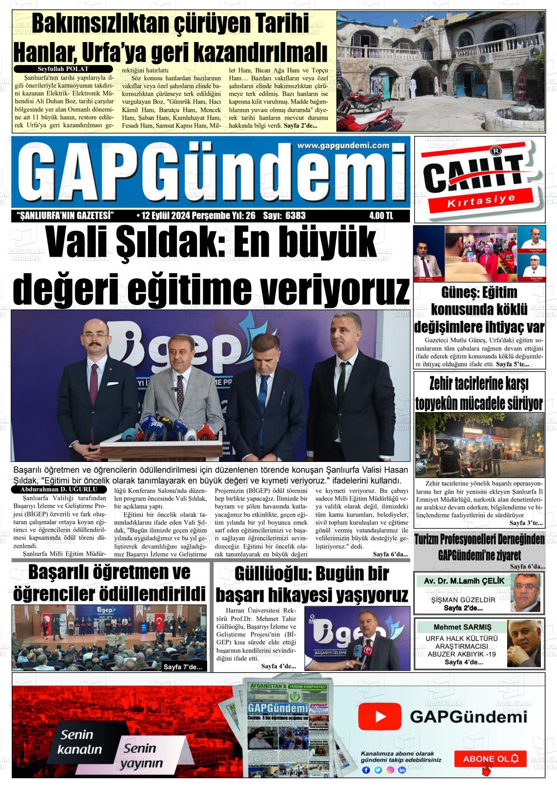 12 Eylül 2024 Gap Gündemi Gazete Manşeti