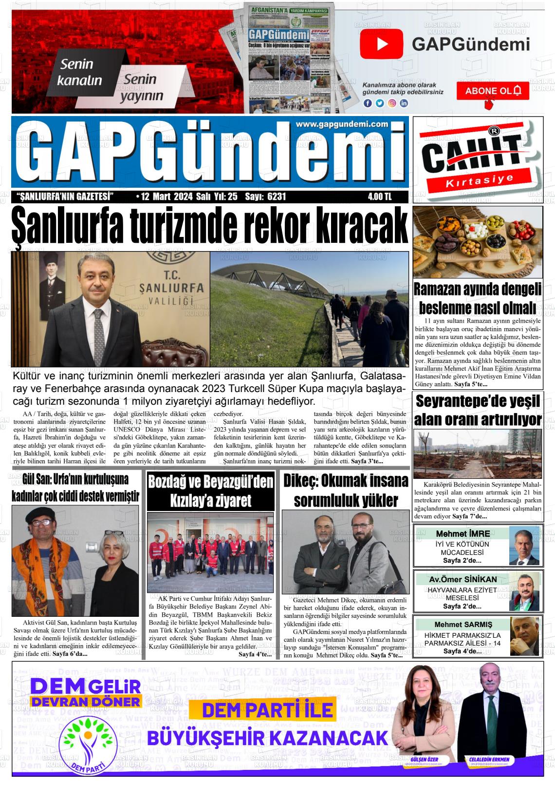 12 Mart 2024 Gap Gündemi Gazete Manşeti