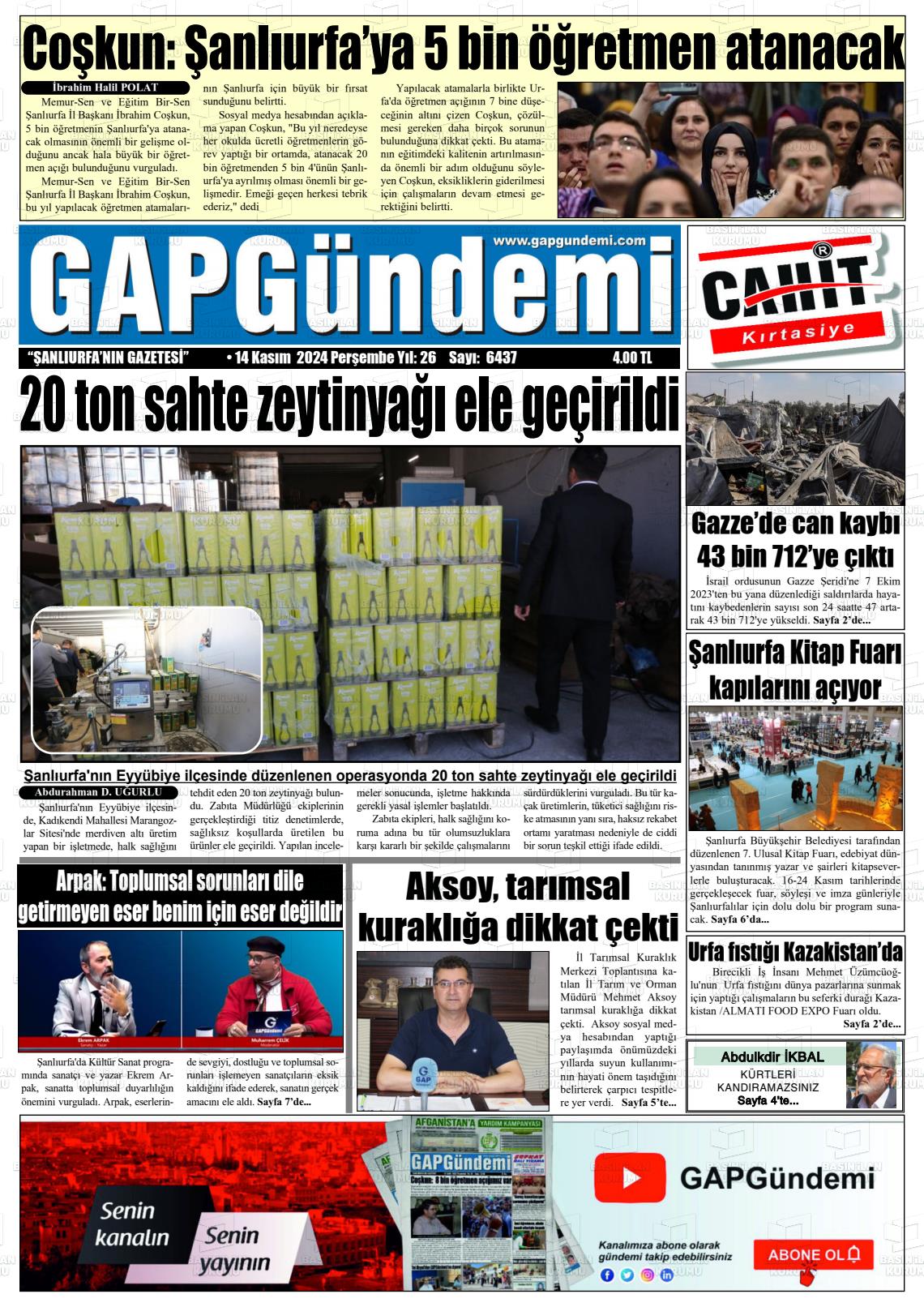 14 Kasım 2024 Gap Gündemi Gazete Manşeti