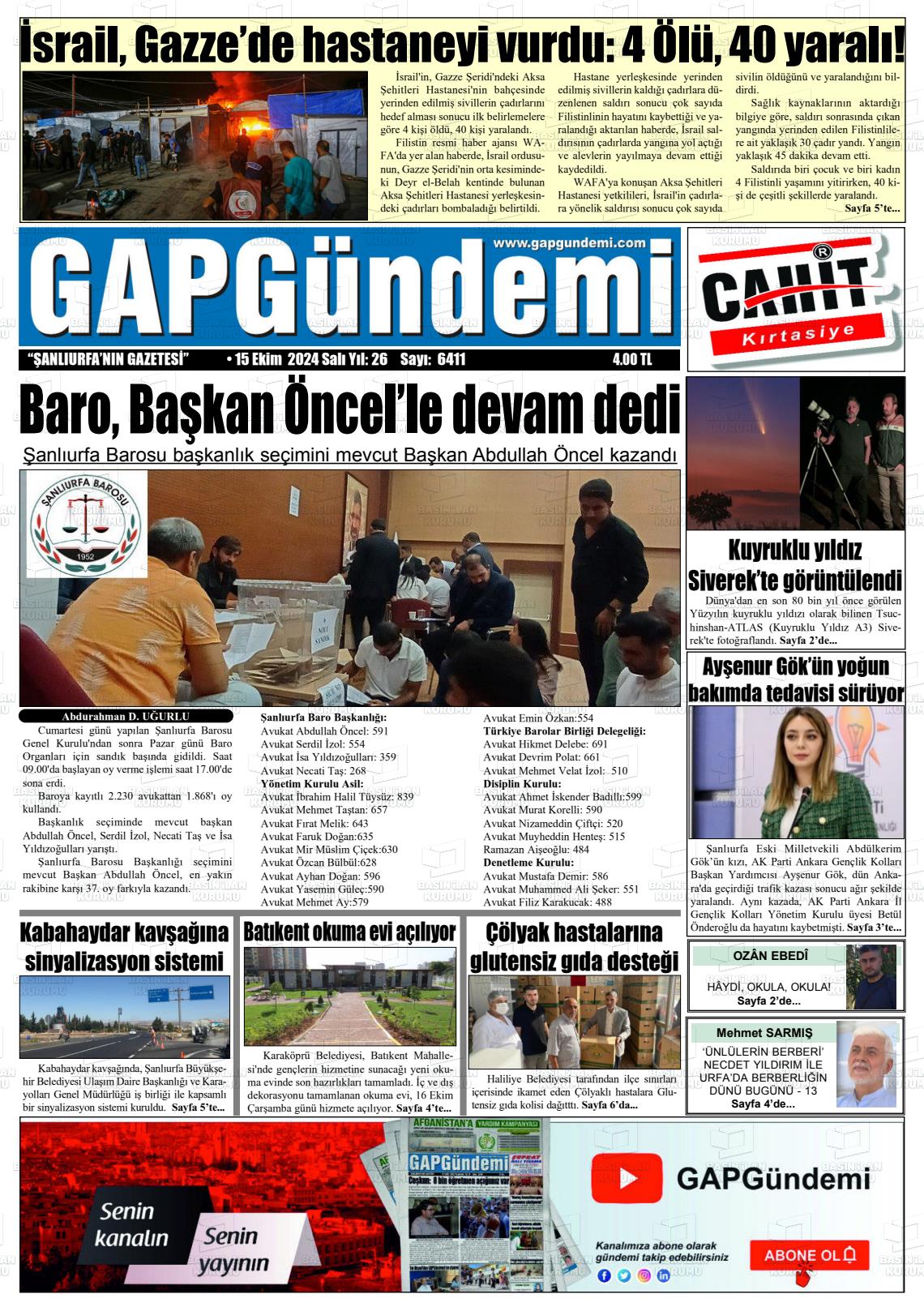 15 Ekim 2024 Gap Gündemi Gazete Manşeti