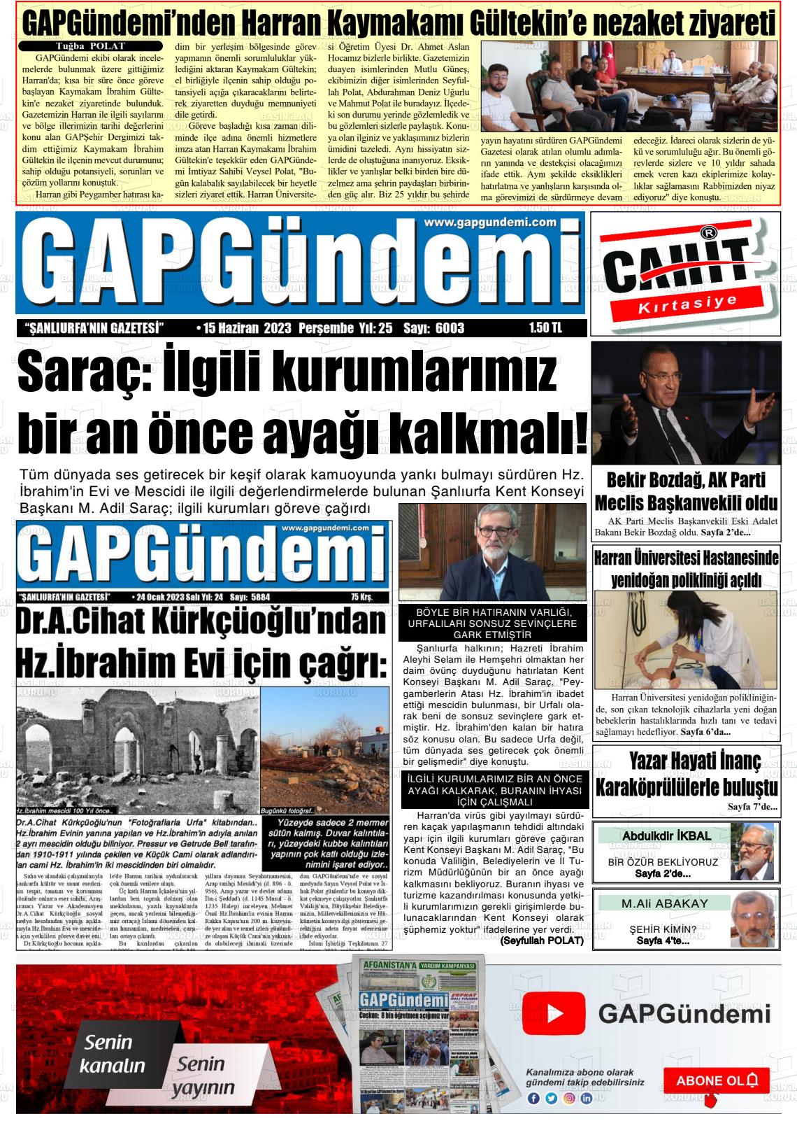 15 Haziran 2023 Gap Gündemi Gazete Manşeti